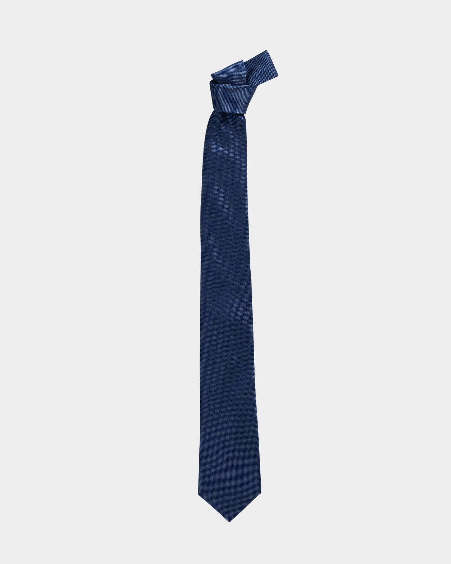 Full length view of the Blue Barone silk tie — modern width by Ledbury