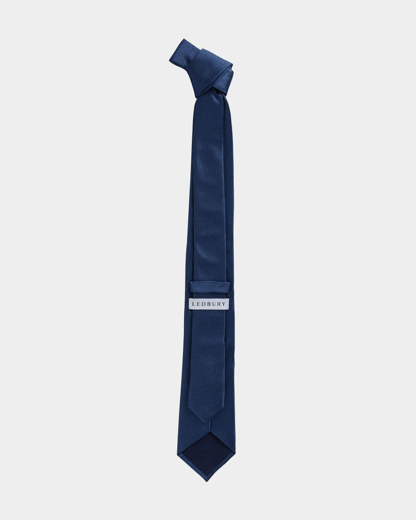 Full length back view of the Blue Barone silk tie — modern width by Ledbury