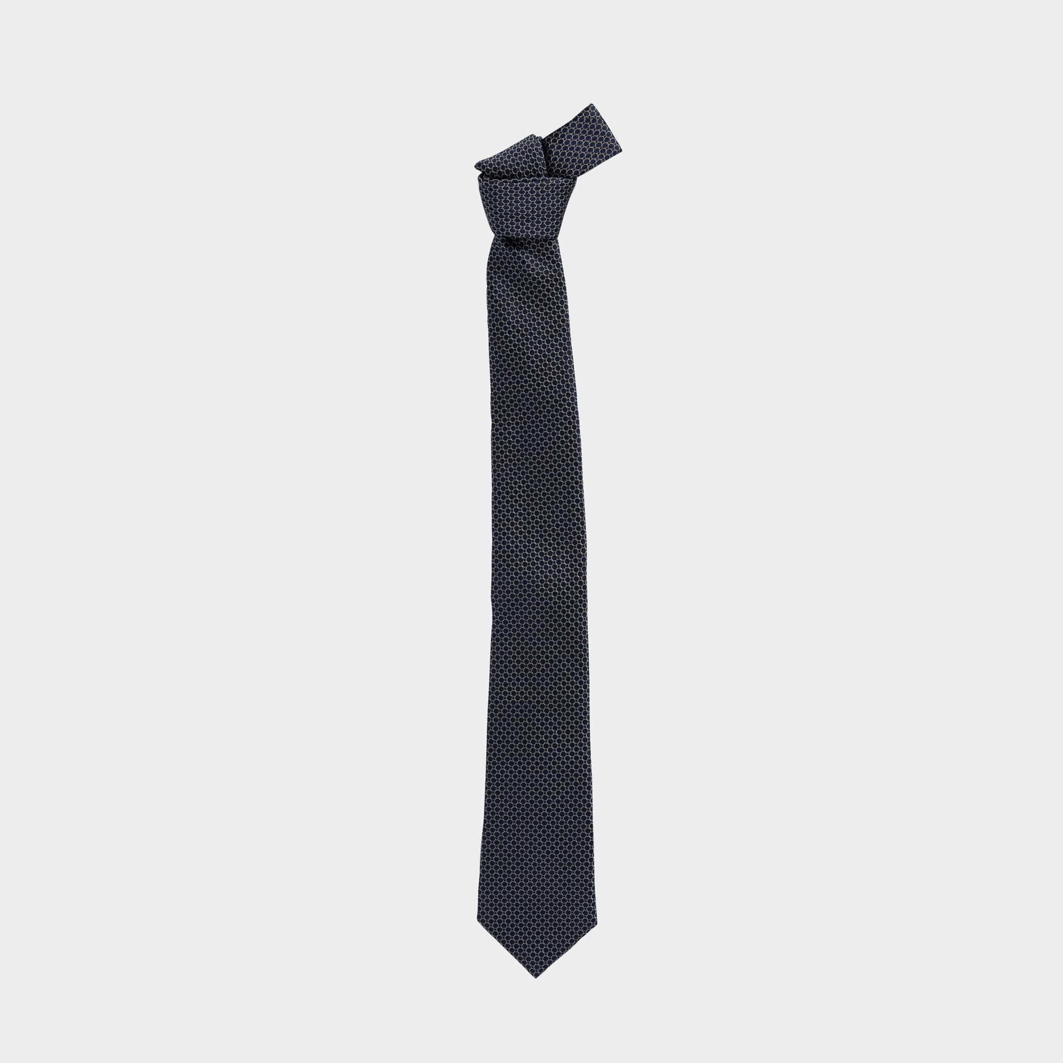 The Navy Blue Santo Silk Cotton Tie Tie- Ledbury