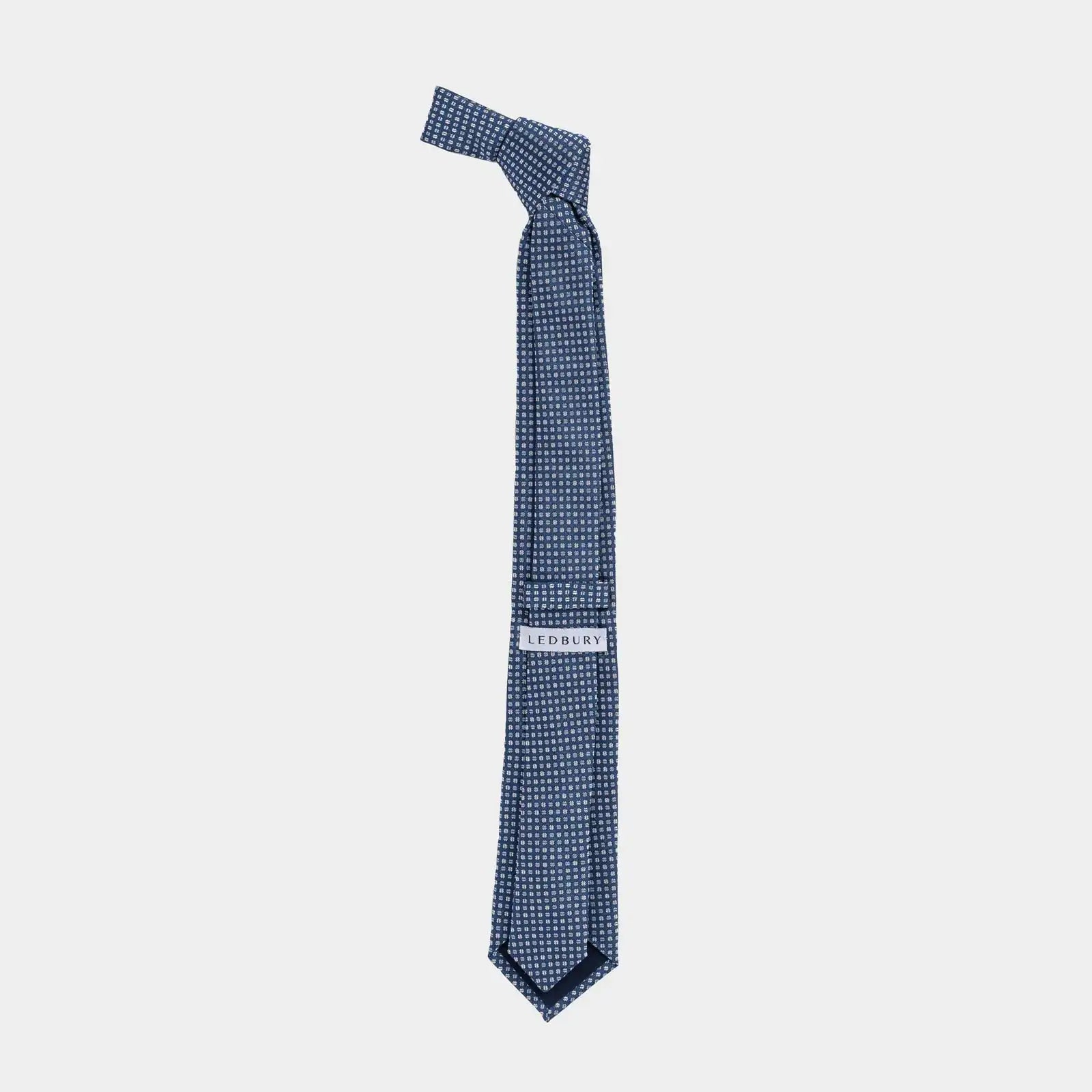 Back view of the Ledbury Blue Spada Silk Cotton Tie detail – Made in Italy, 58 inches long