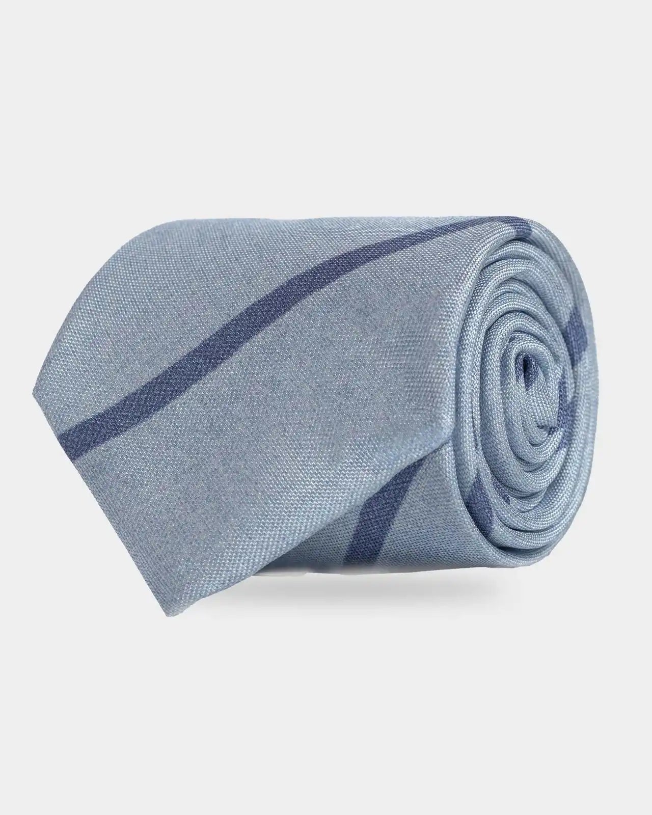 Light Blue Pesaro Stripe Silk Tie by Ledbury — 100% Italian silk satin, front view