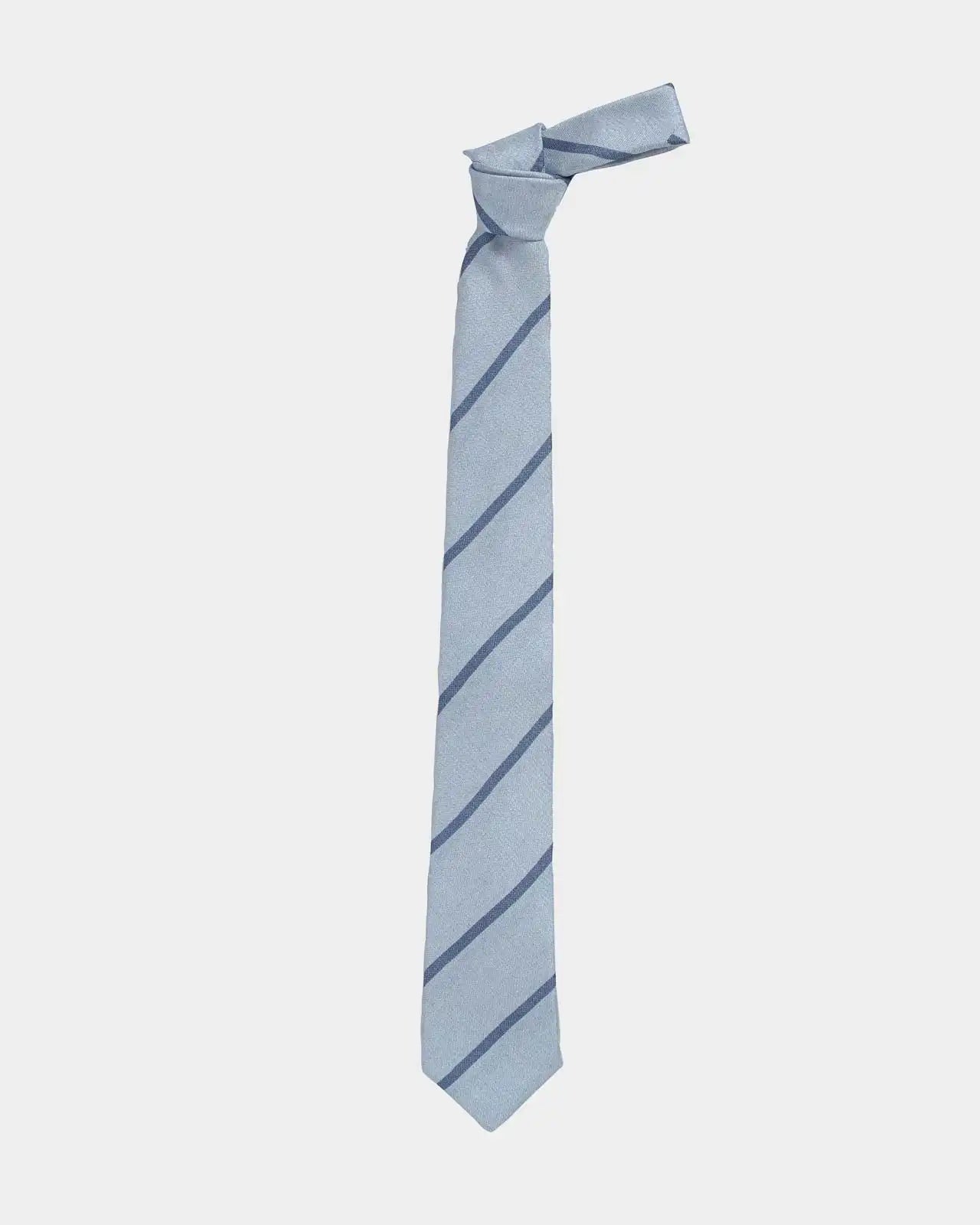 Light blue stripe silk tie detail — Ledbury Pesaro, made in Italy