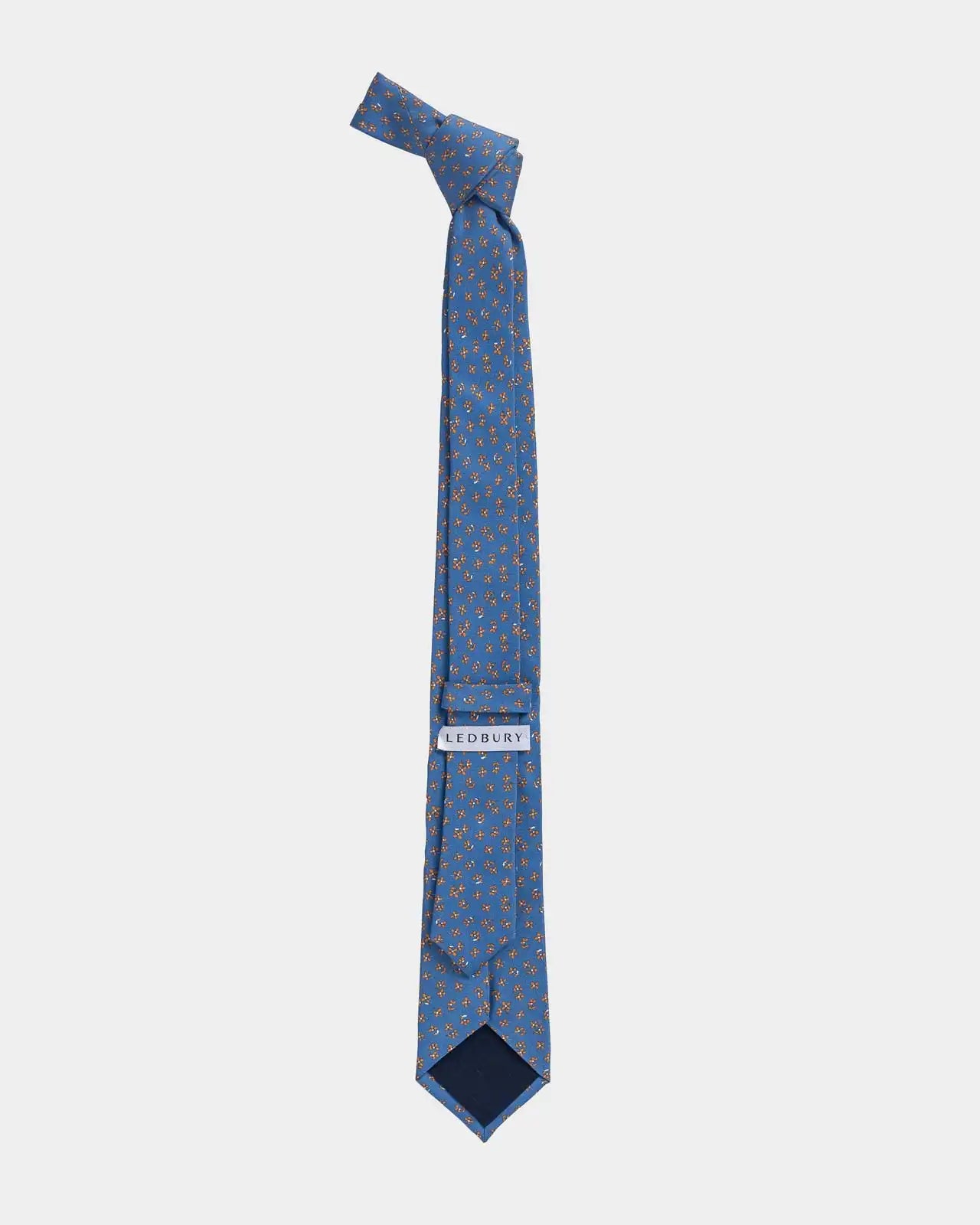 Ledbury Bright Blue Bellomo Silk Tie back view— 3-inch width, 58 inches long, Italian silk satin