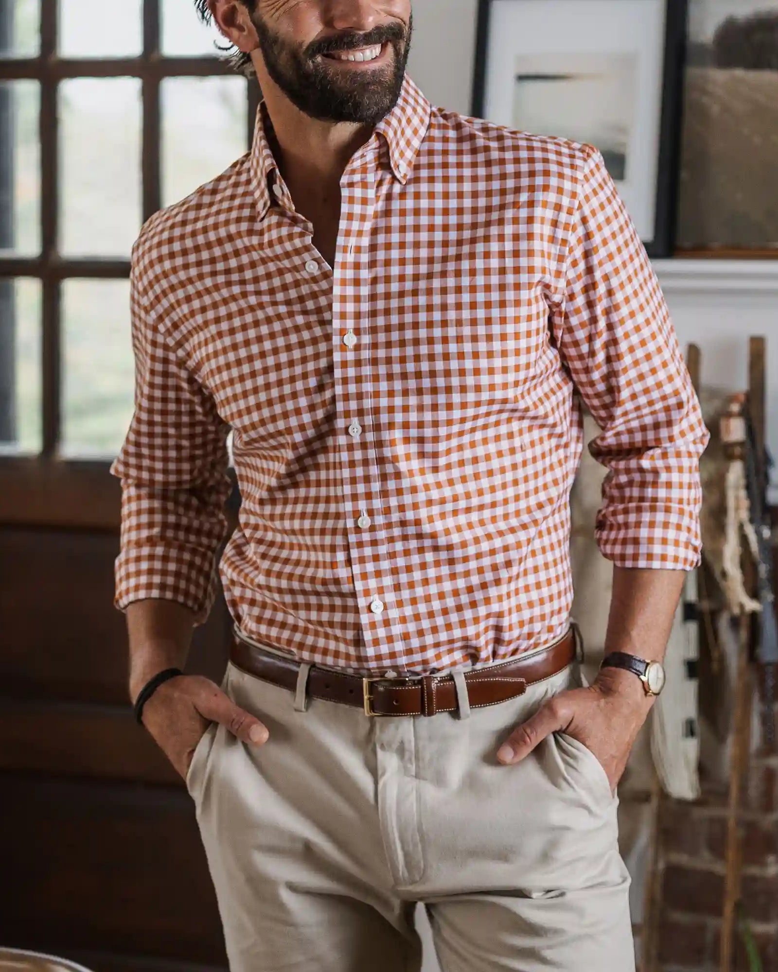 The Orange Marmo Gingham Custom Shirt Custom Casual Shirt- Ledbury