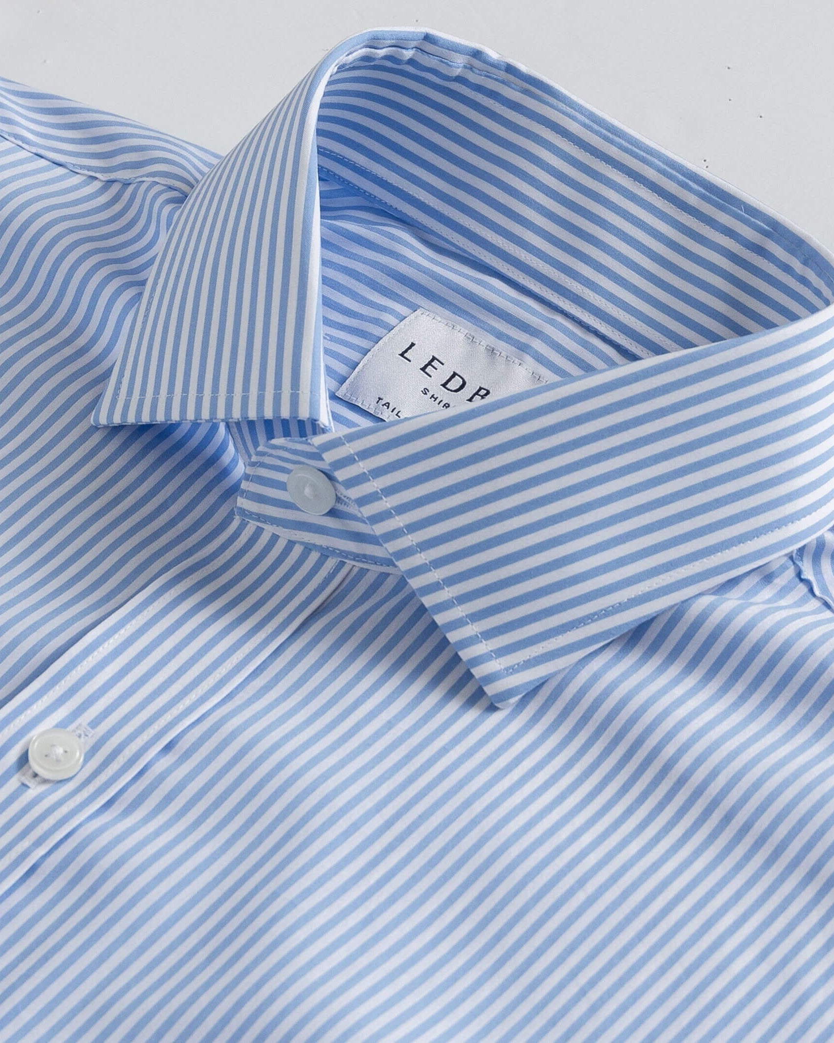 The Light Blue Broughton Stretch Poplin Stripe Custom Shirt Custom Dress Shirt- Ledbury