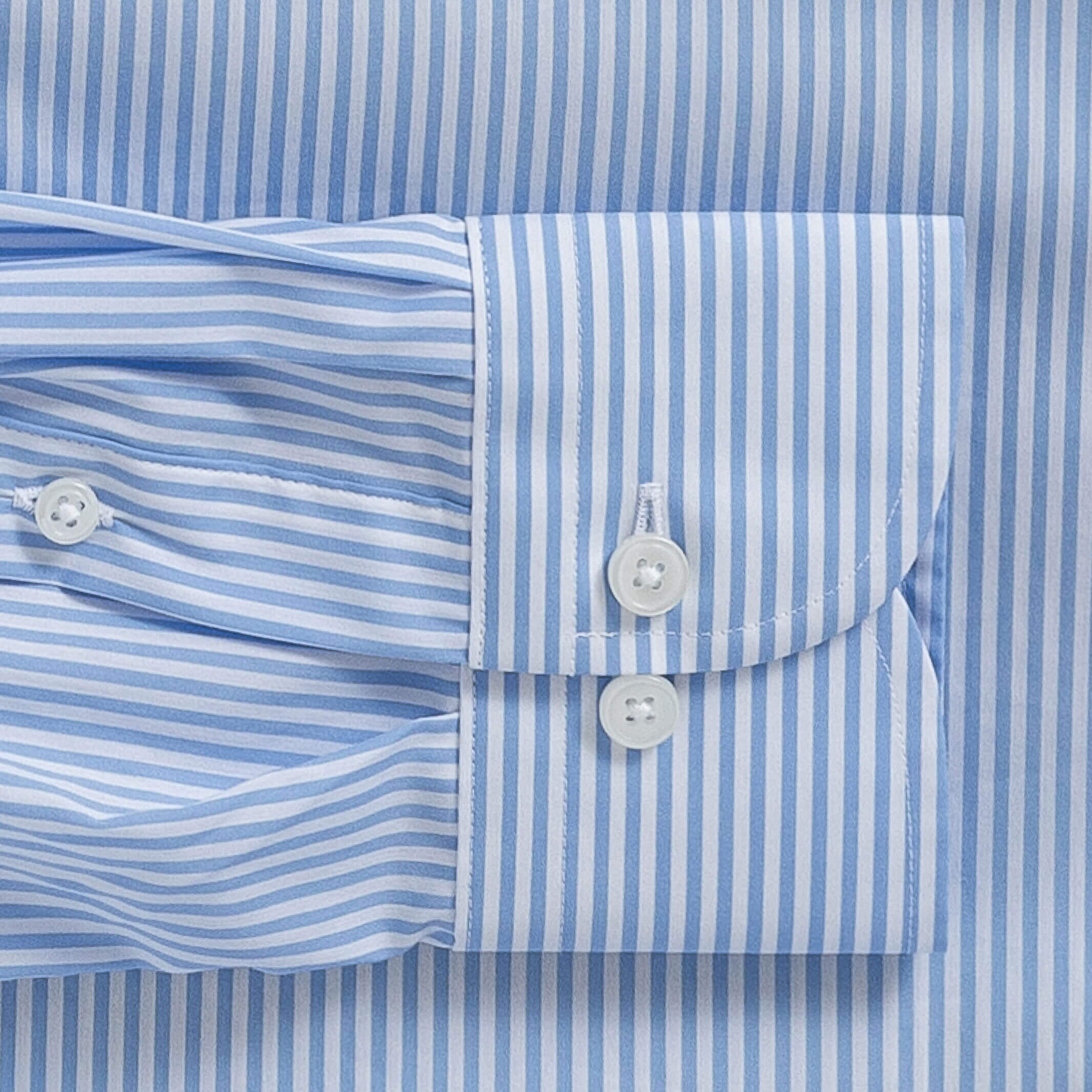 The Light Blue Broughton Stretch Poplin Stripe Custom Shirt Custom Dress Shirt- Ledbury