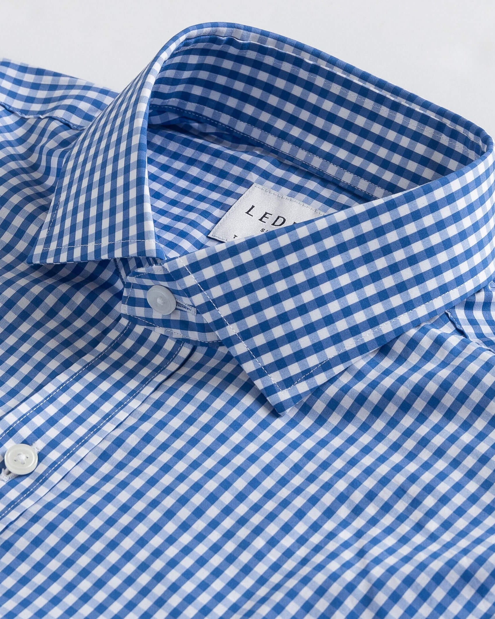 The Blue Broughton Stretch Poplin Gingham Custom Shirt Custom Dress Shirt- Ledbury