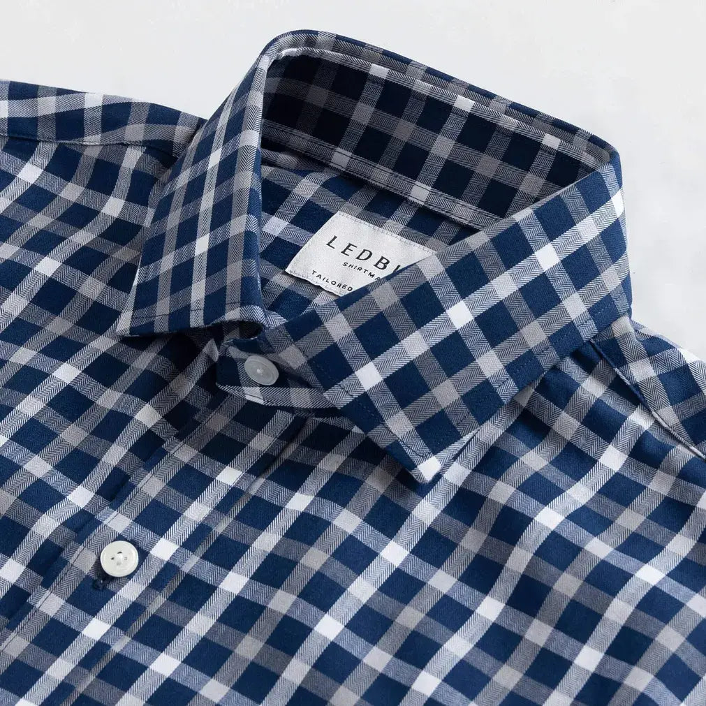 The Navy Blue Miller Check Custom Shirt Custom Casual Shirt- Ledbury