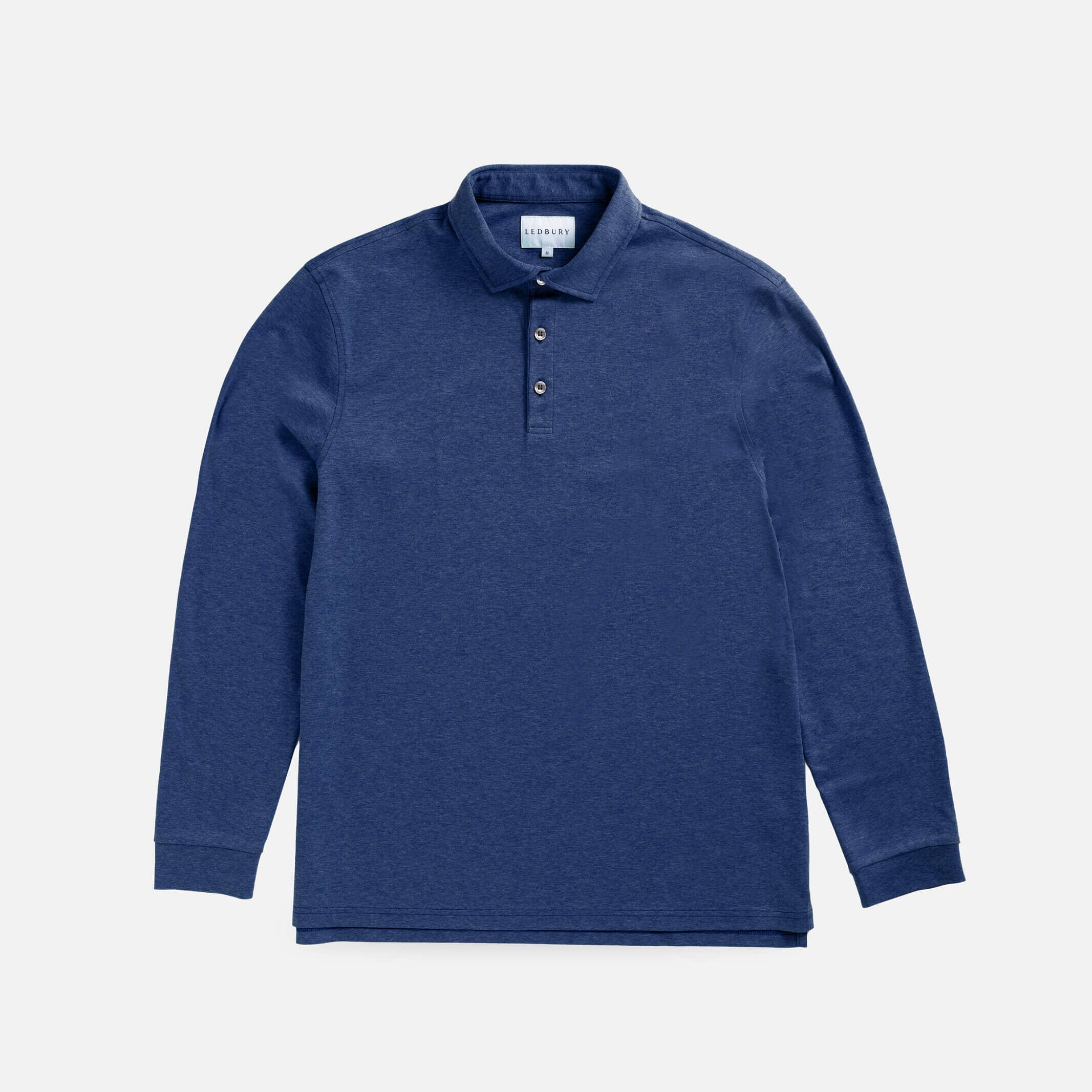 The Dark Blue Heather Arlon Knit Long Sleeve Custom Polo Custom Polo- Ledbury