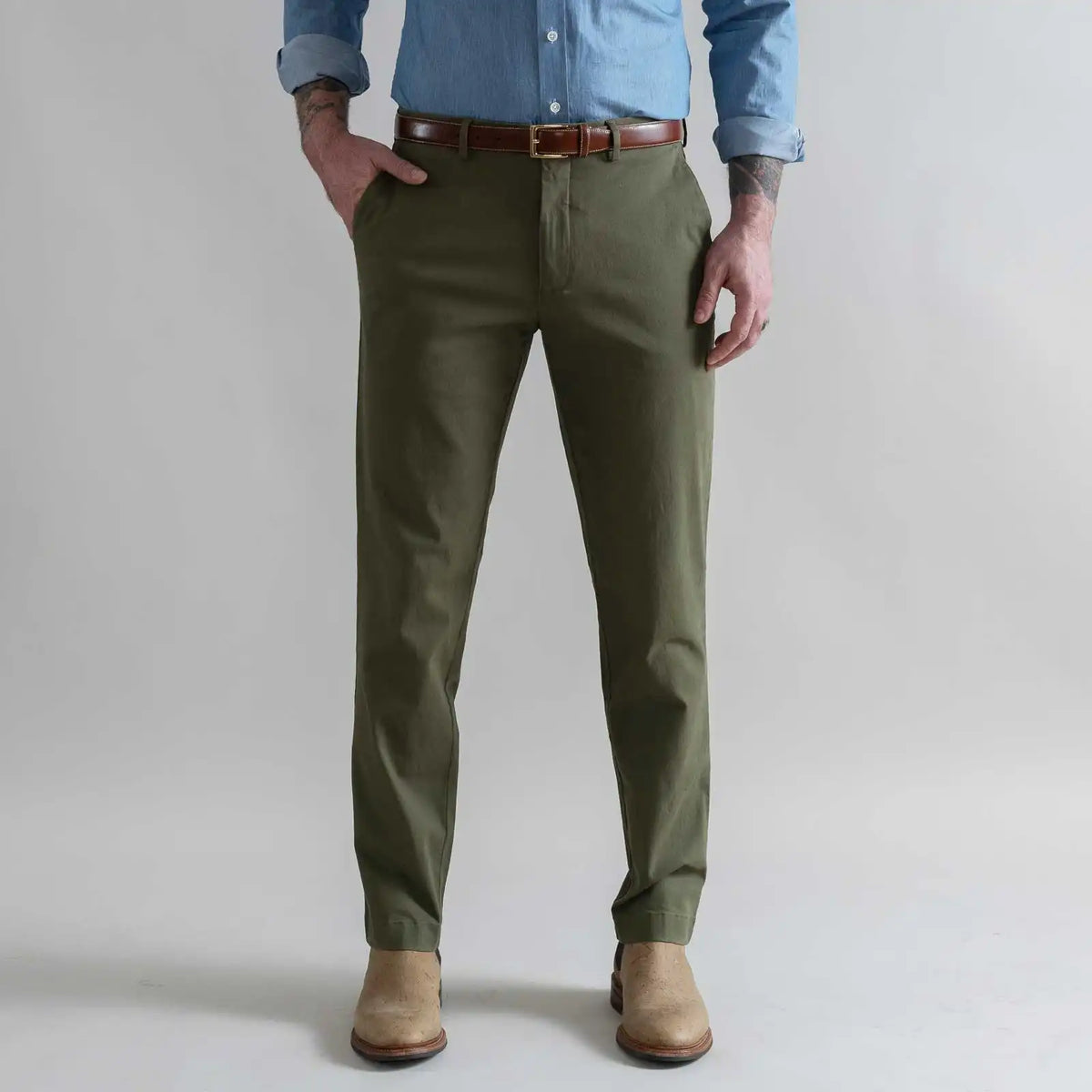 Dark Olive Stretch Richmond Chino – Custom Fit | Ledbury
