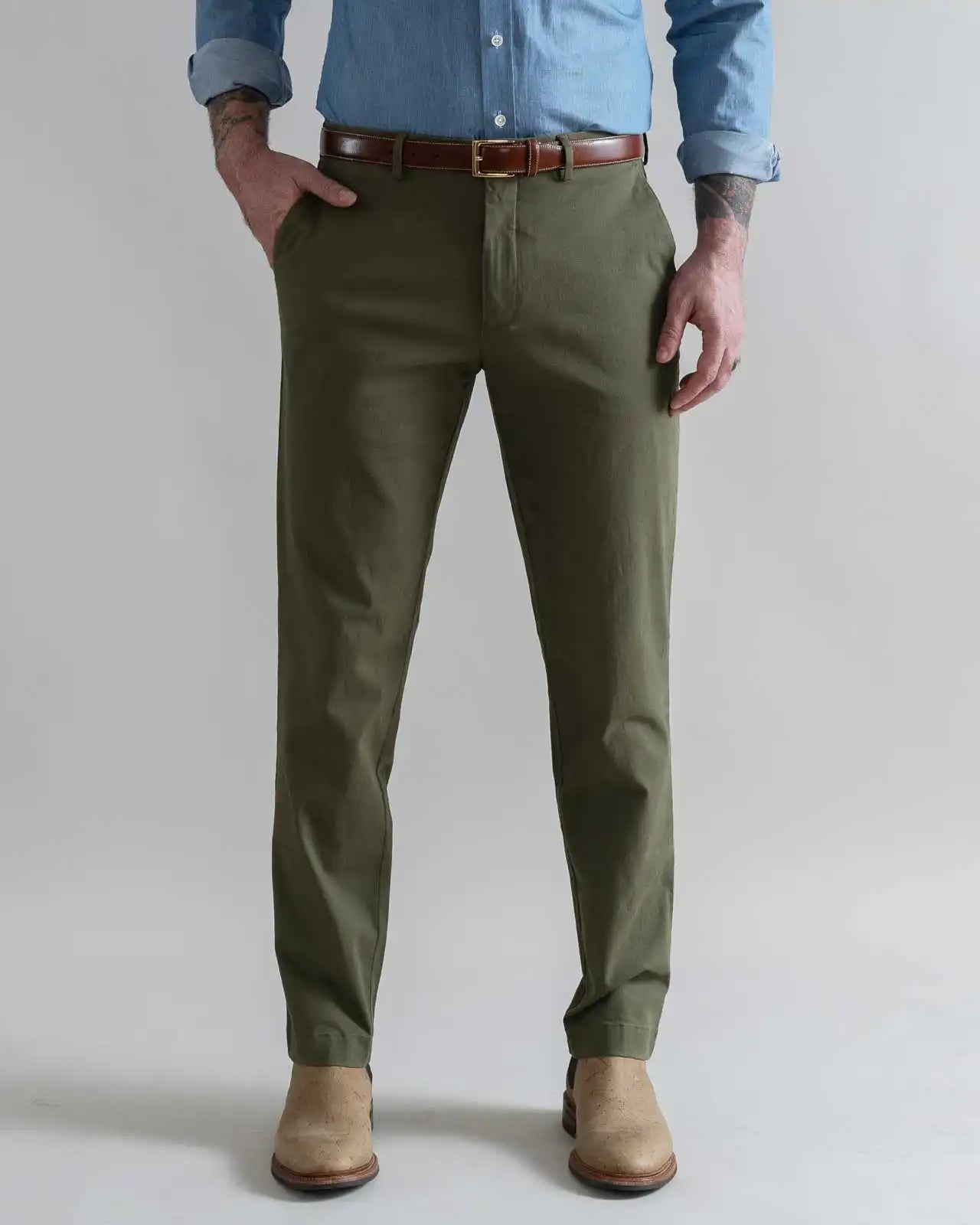 Dark olive stretch chino custom pant - Ledbury Richmond