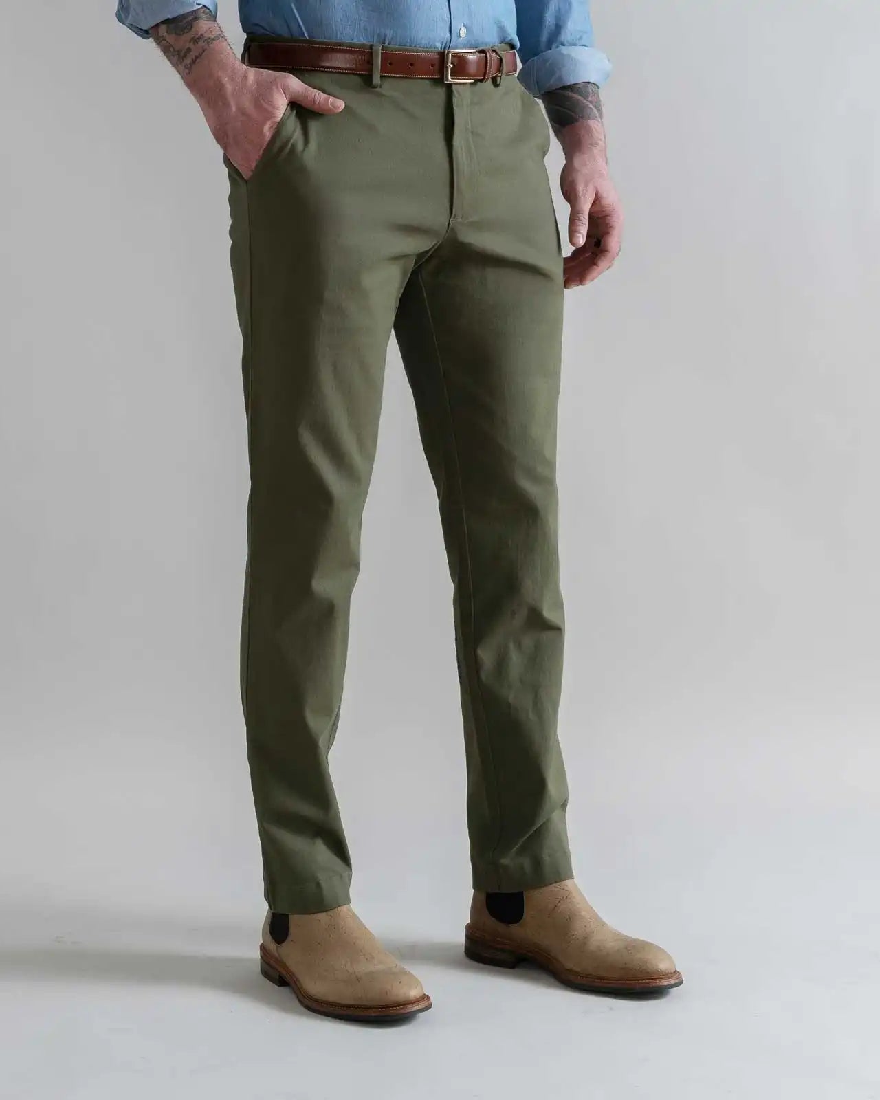 Dark olive chino with 3% stretch cotton twill fabric