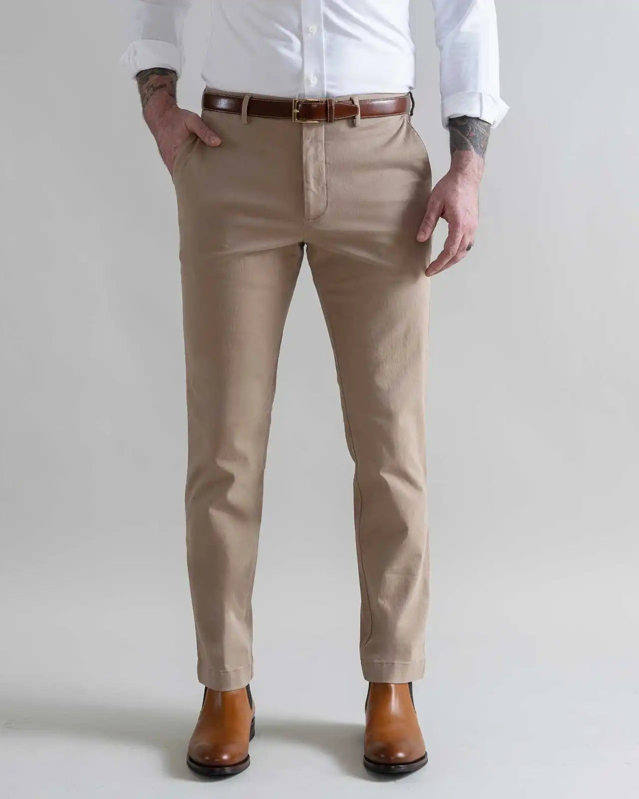 Dark khaki stretch chino custom pant - Ledbury Richmond