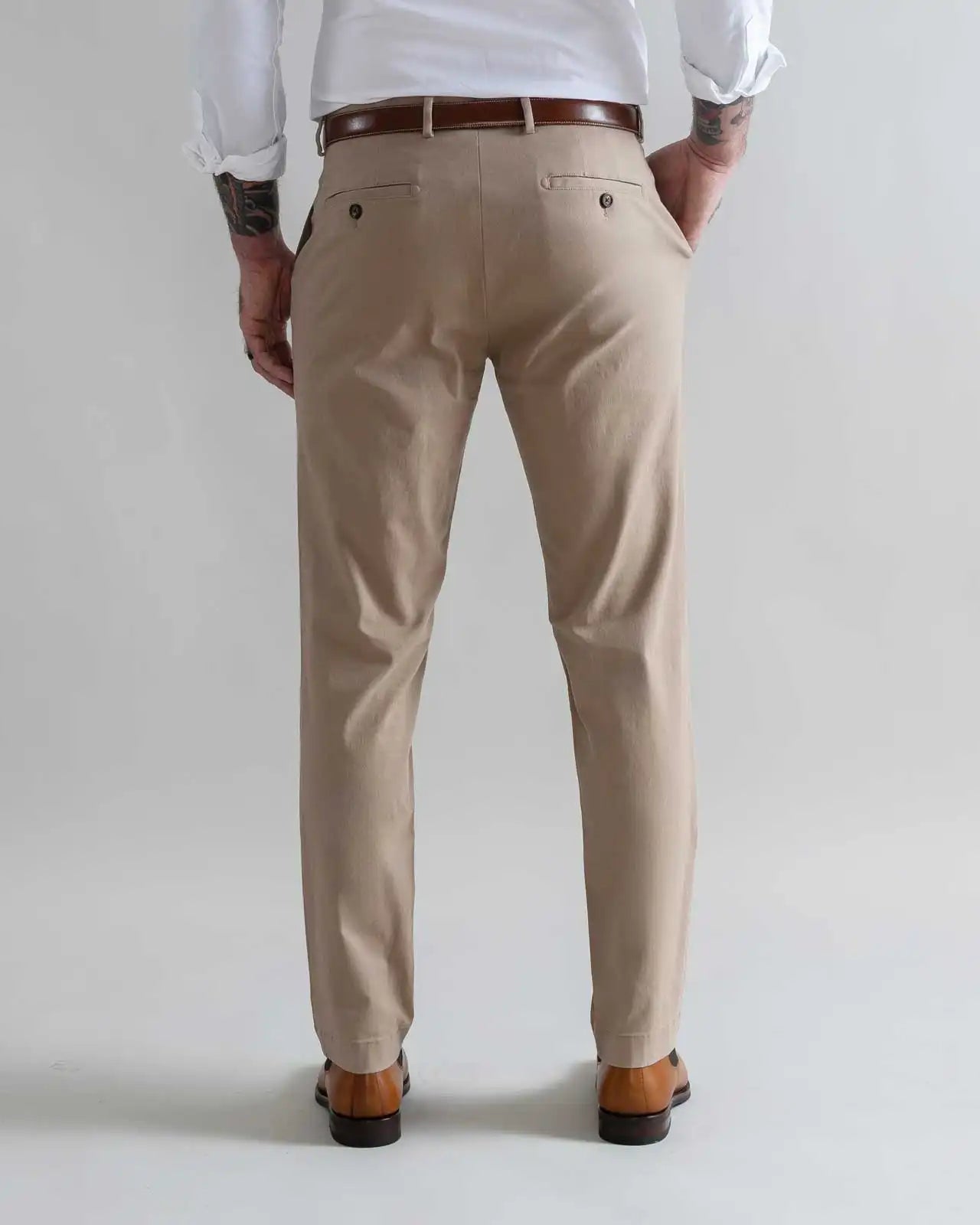 Custom fit dark khaki chino pant modern fit detail
