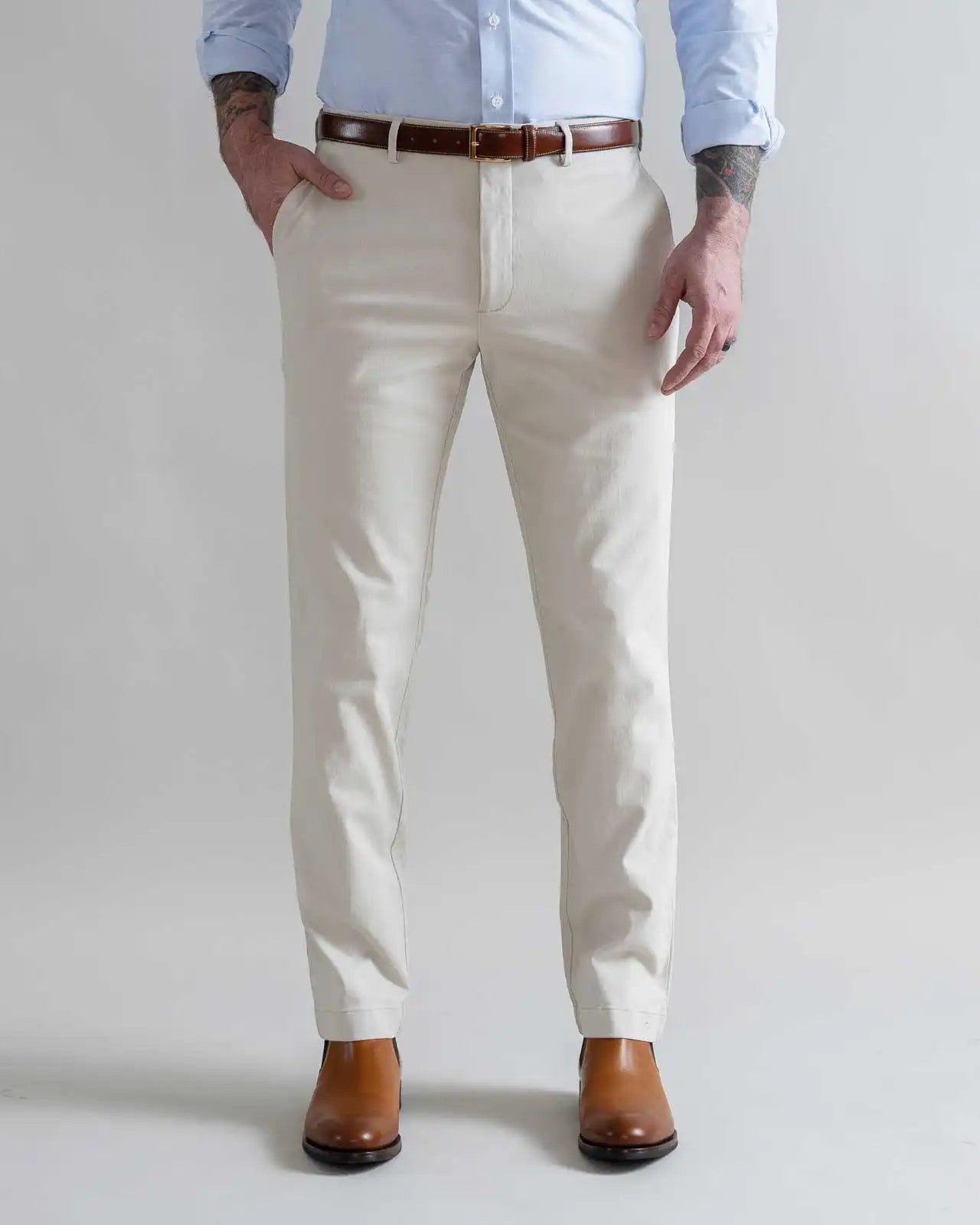 Light khaki stretch chino custom pant - Ledbury Richmond