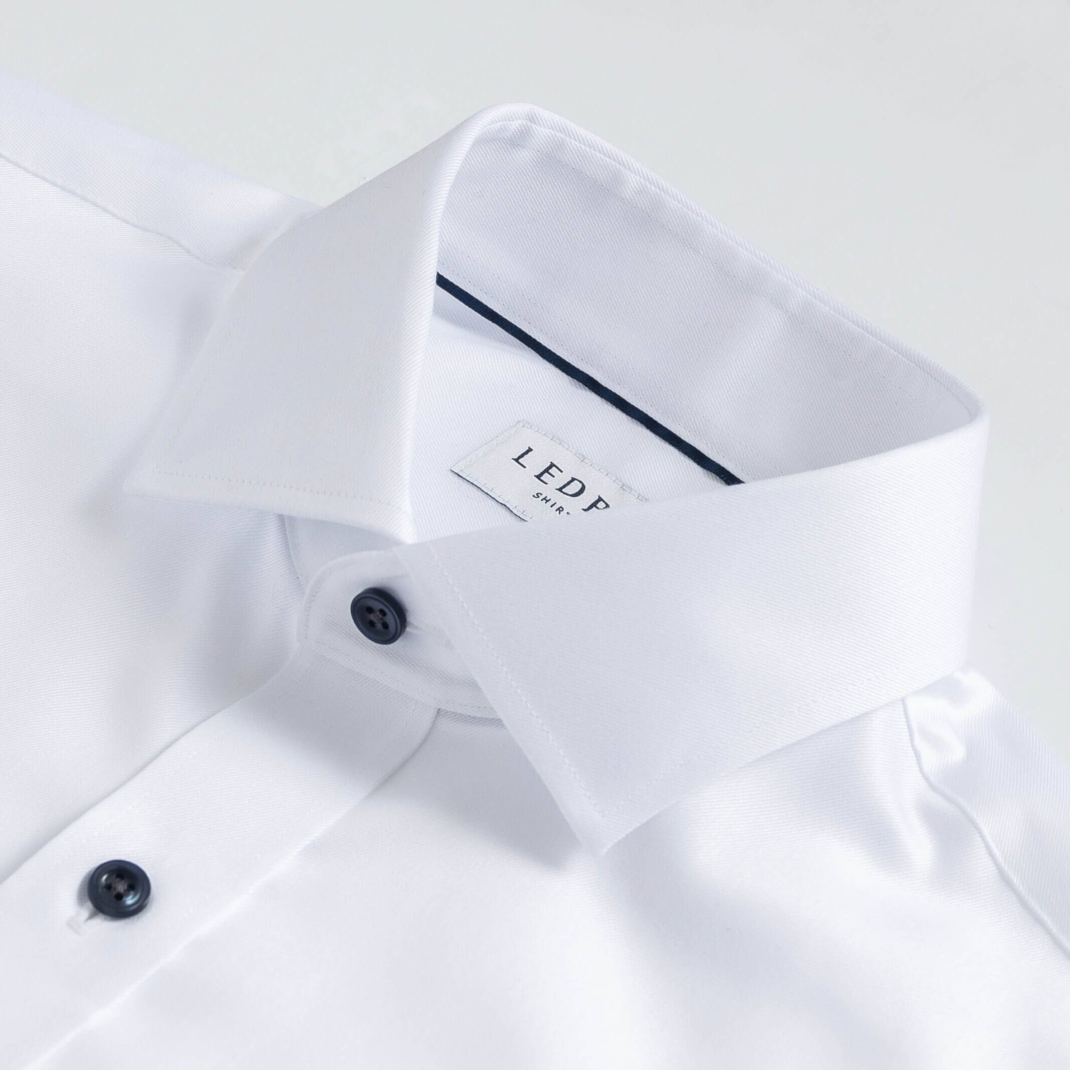 The White Sanders Non Iron Fine Twill with Navy Buttons Custom Shirt Custom Dress Shirt- Ledbury