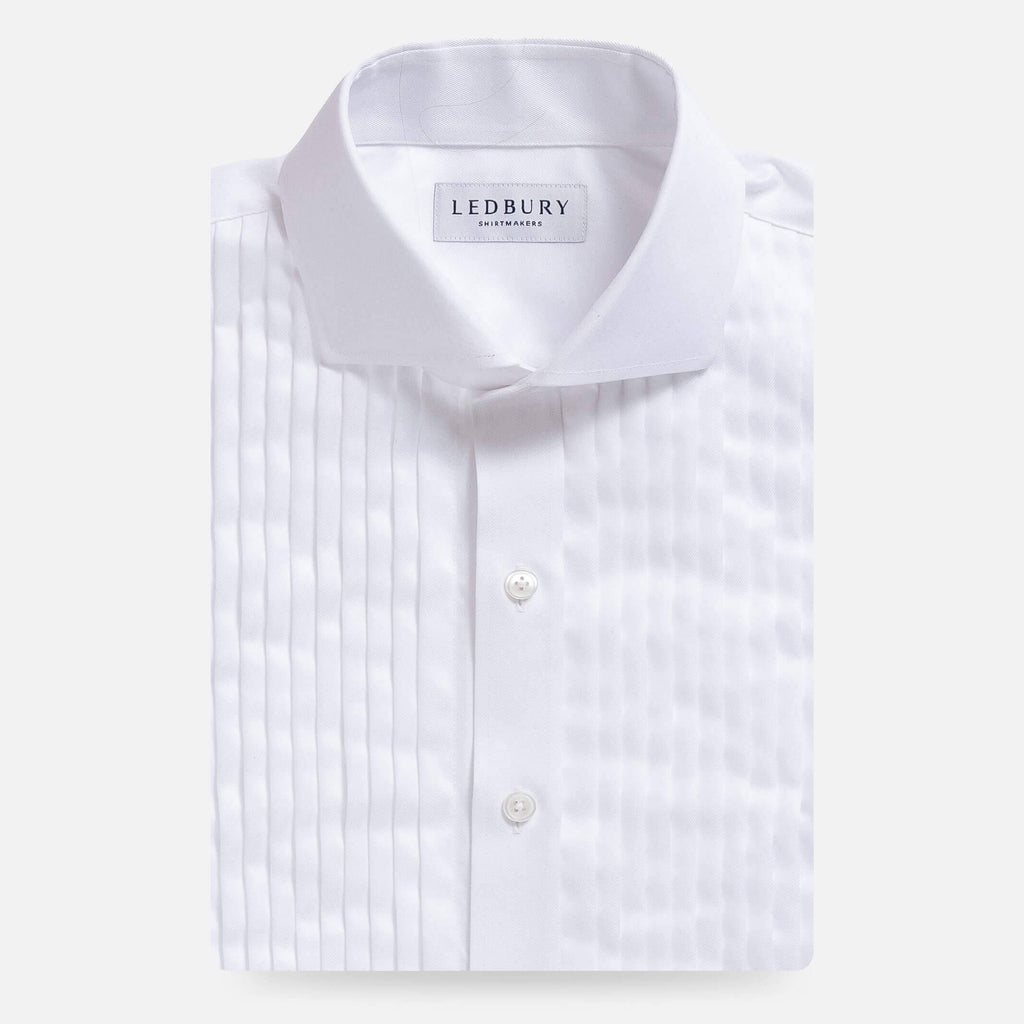 The White Sanders Non Iron Fine Twill Pleated Front Tuxedo Custom Shirt Custom Dress Shirt- Ledbury