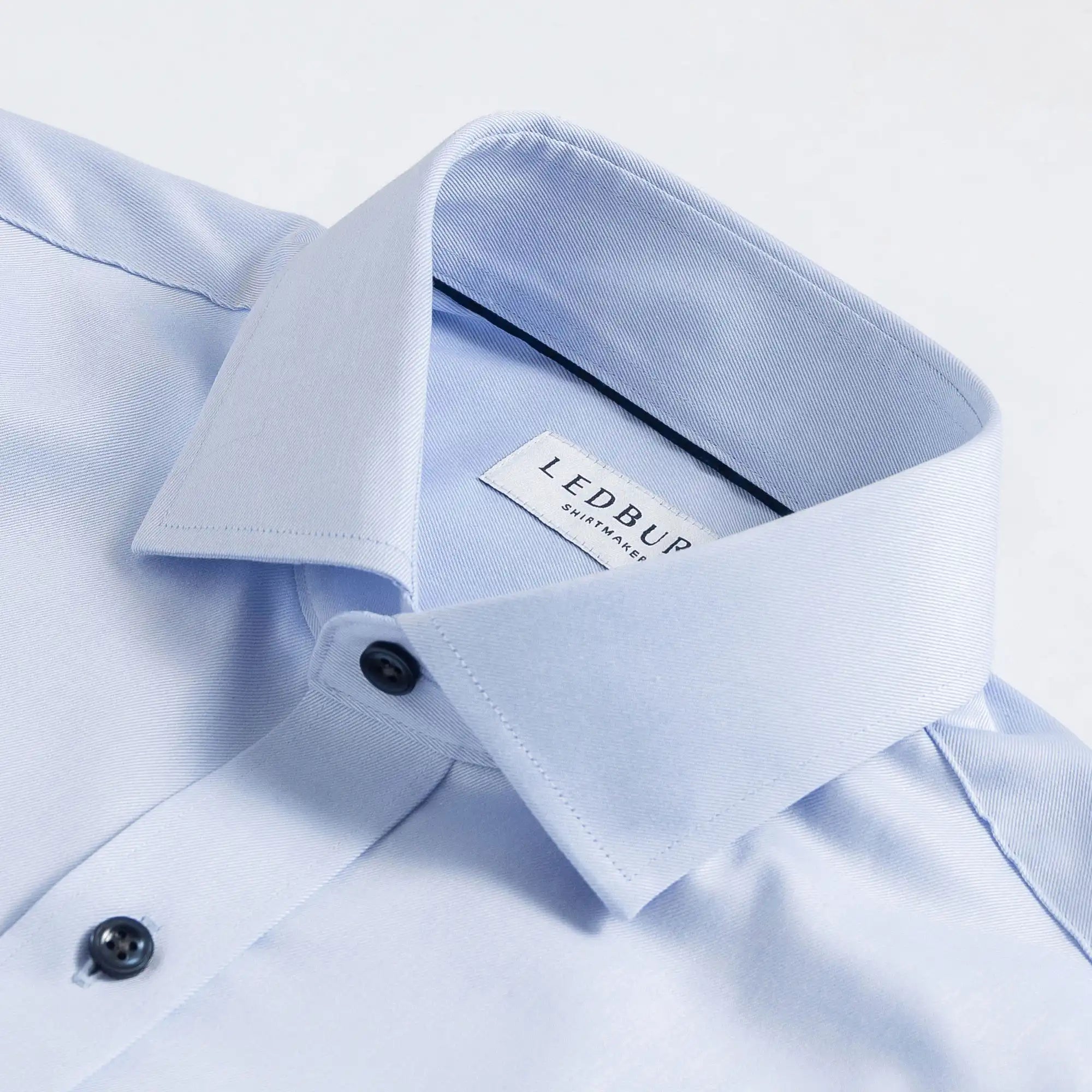 The Light Blue Sanders Non Iron Fine Twill with Navy Buttons Custom Shirt Custom Dress Shirt- Ledbury