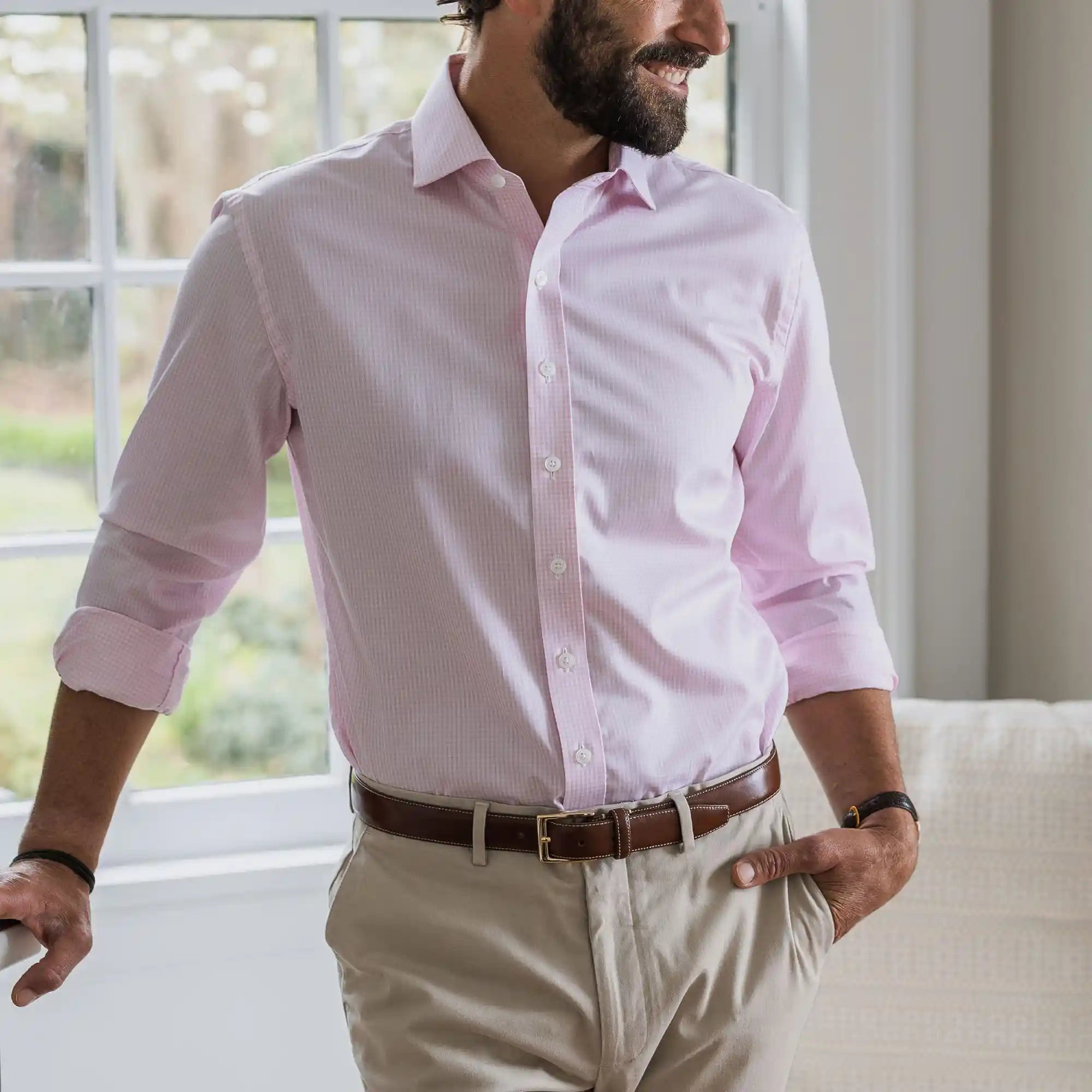 The Pink Kent Gingham Custom Shirt Custom Dress Shirt- Ledbury