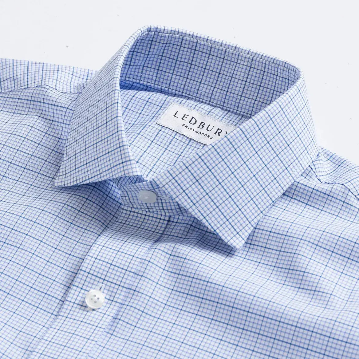 The Blue Kent Windowpane Check Custom Shirt Custom Dress Shirt- Ledbury