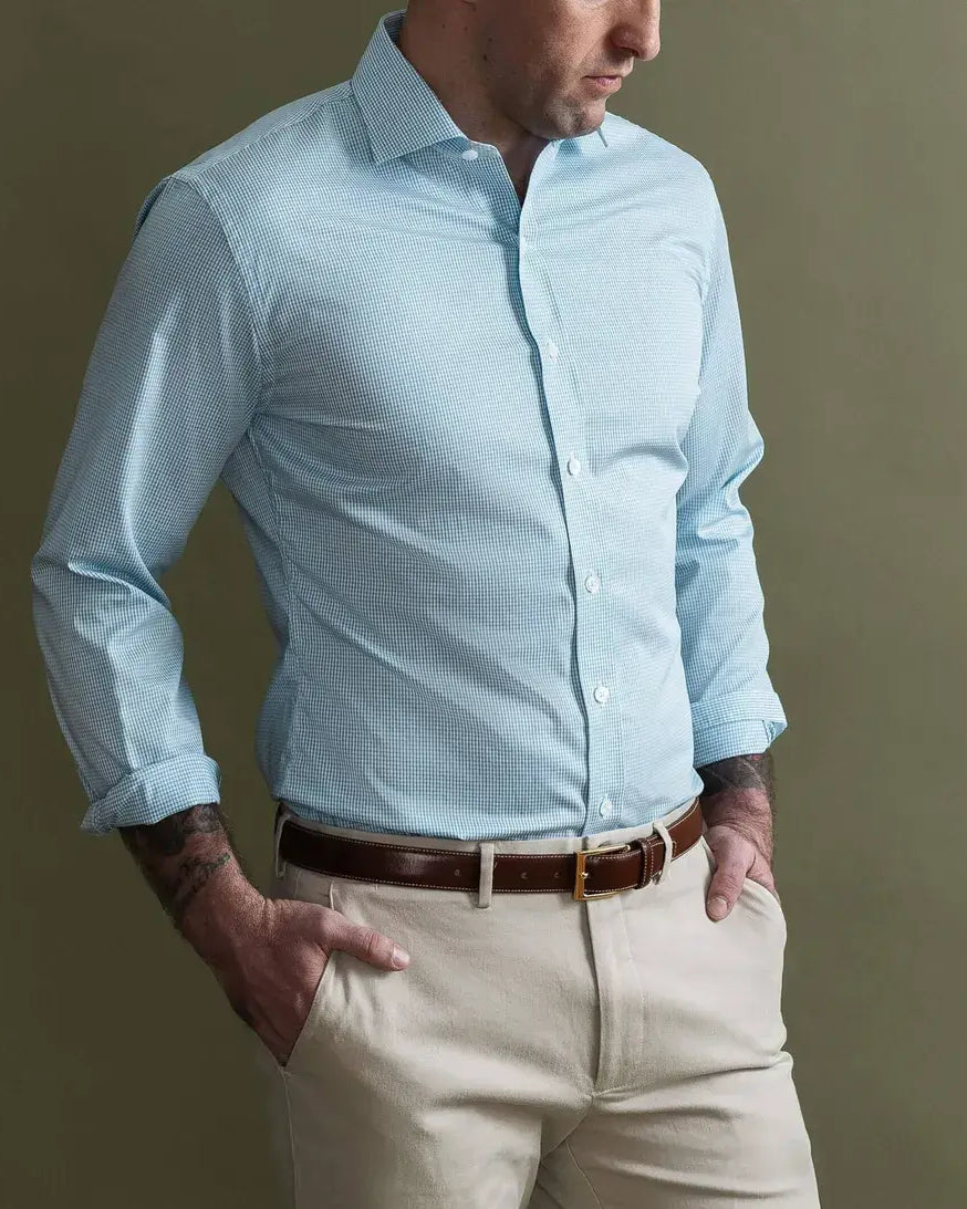 The Green Kent Micro Check Custom Shirt Custom Dress Shirt- Ledbury