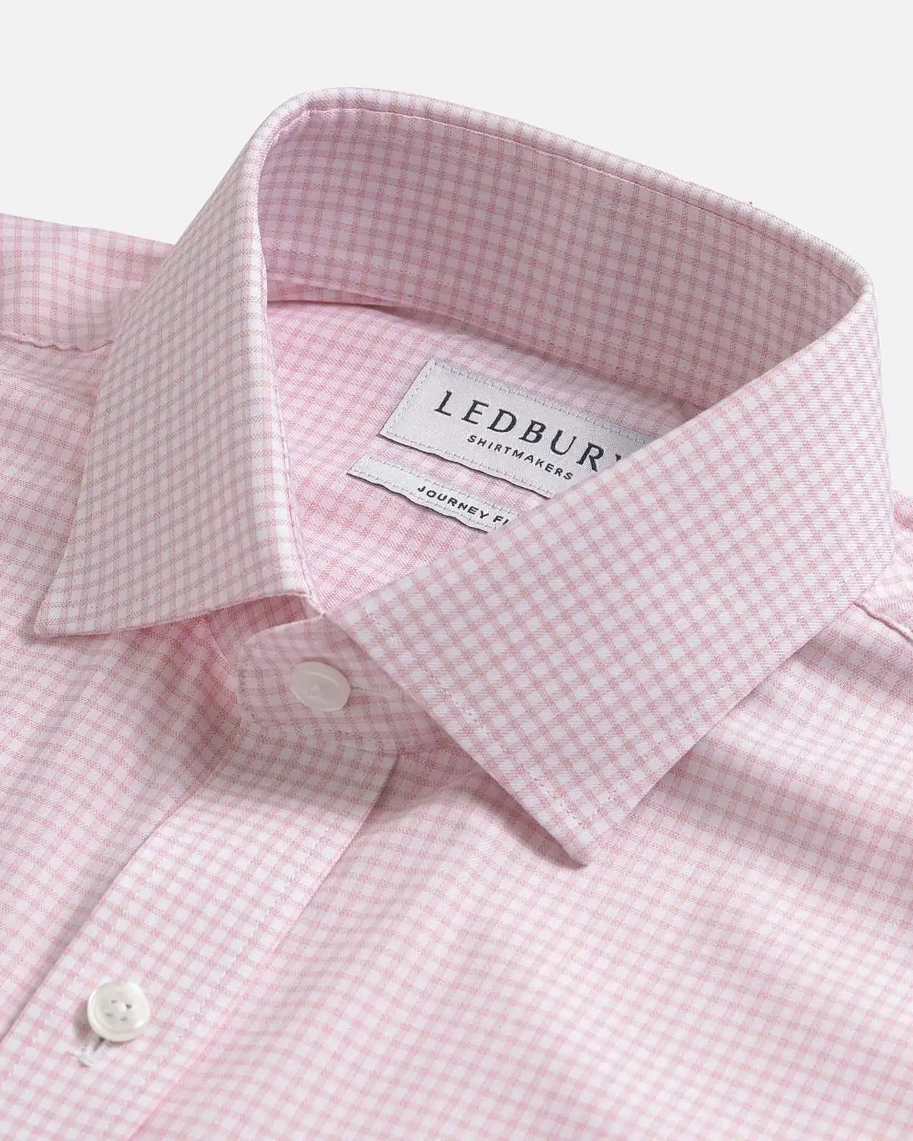 Pink gingham dress shirt collar detail – Ledbury Journey Flex reinforced collar