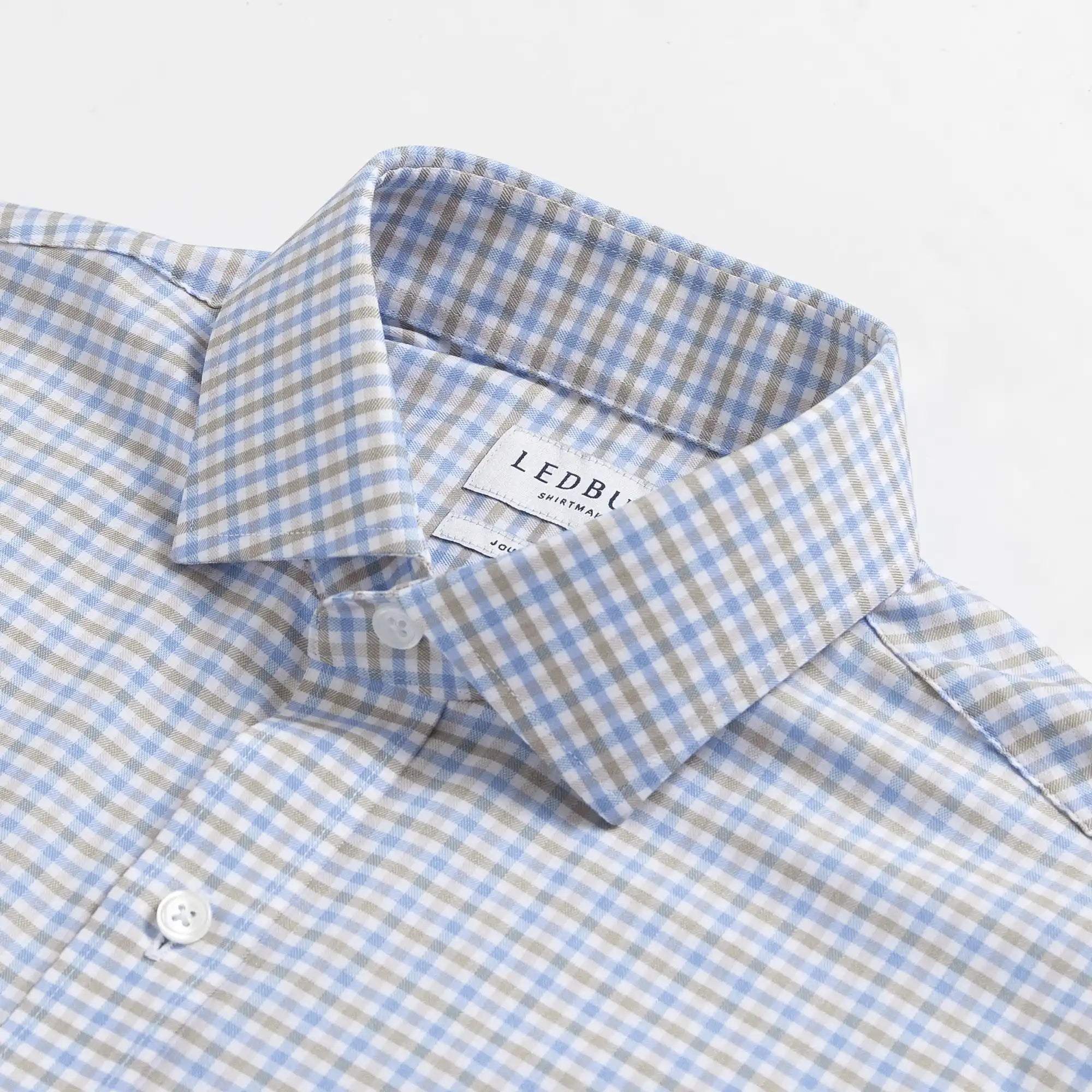The Light Blue Journey Flex Performance Tattersall Custom Shirt Custom Dress Shirt- Ledbury