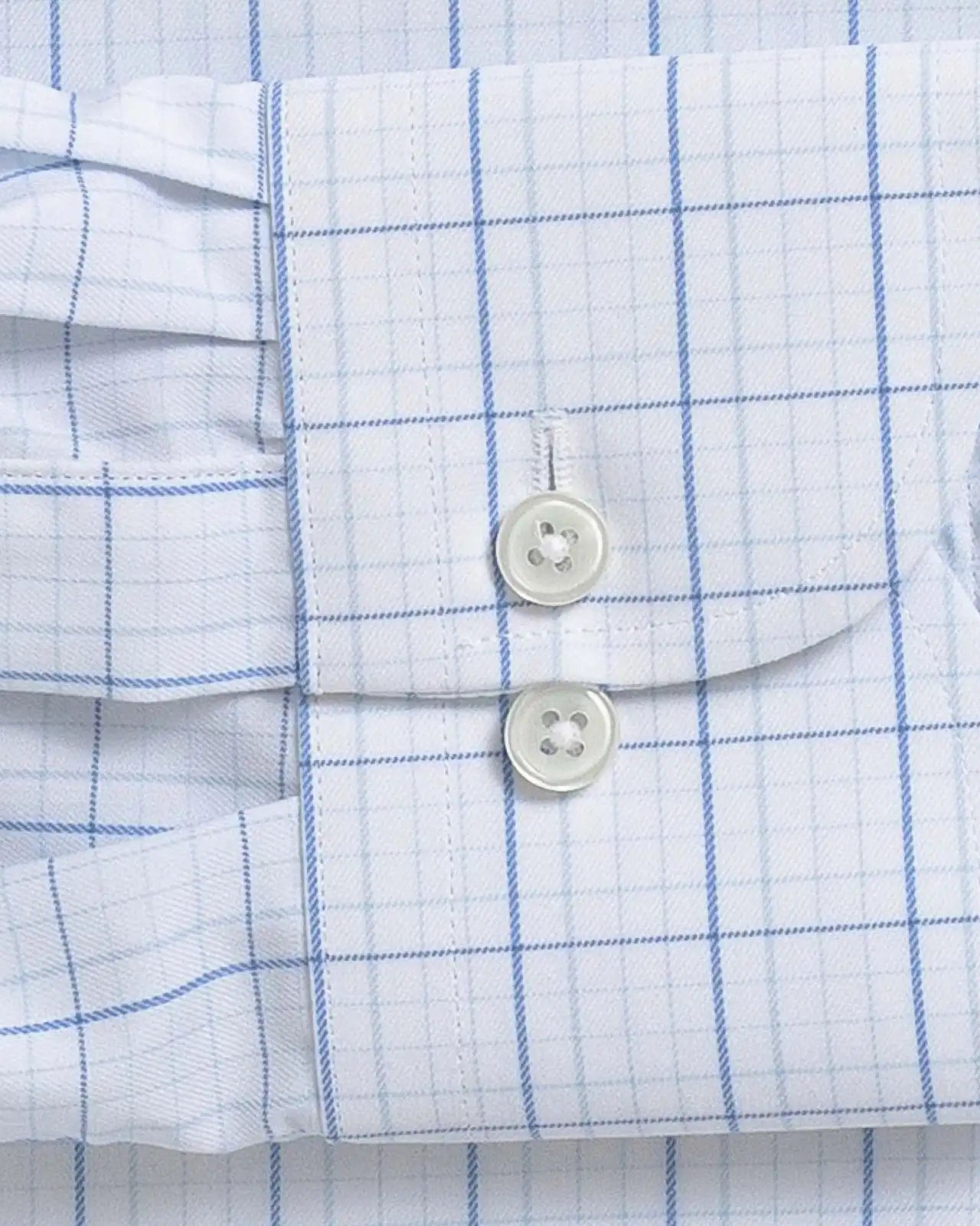 Blue windowpane dress shirt sleeve detail – Ledbury Journey Flex custom fit