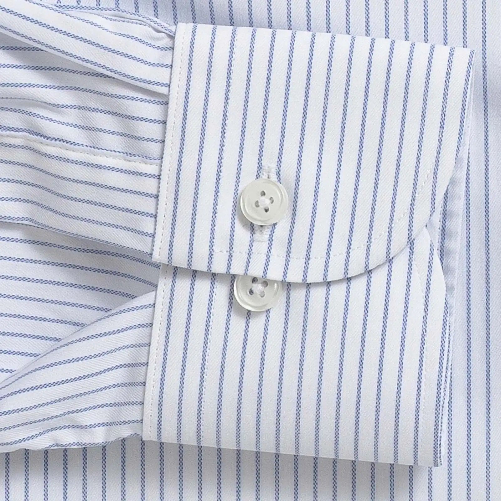 Blue stripe dress shirt sleeve detail – Ledbury Journey Flex custom fit