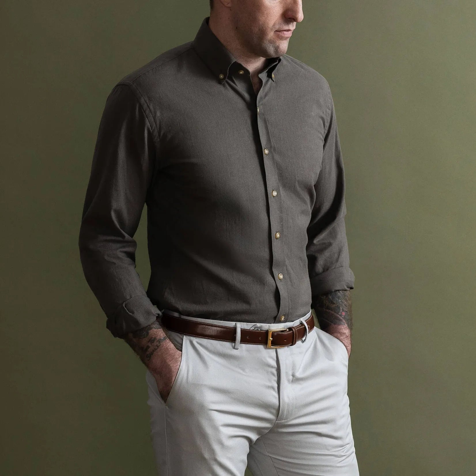 The Olive Sandoval Oxford Chambray Custom Shirt Custom Casual Shirt- Ledbury