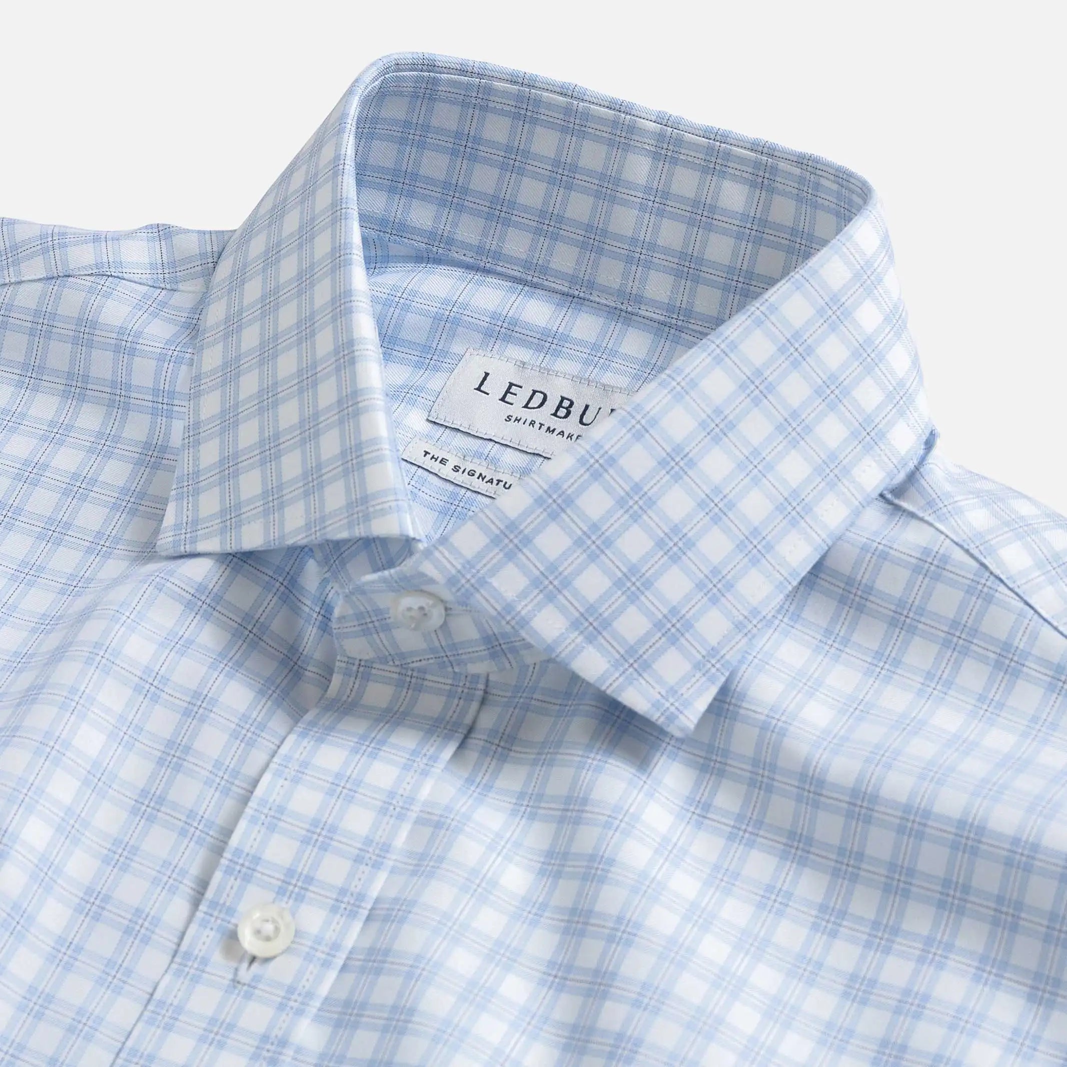 The Light Blue Signature Check Fine Twill Custom Shirt Custom Dress Shirt- Ledbury