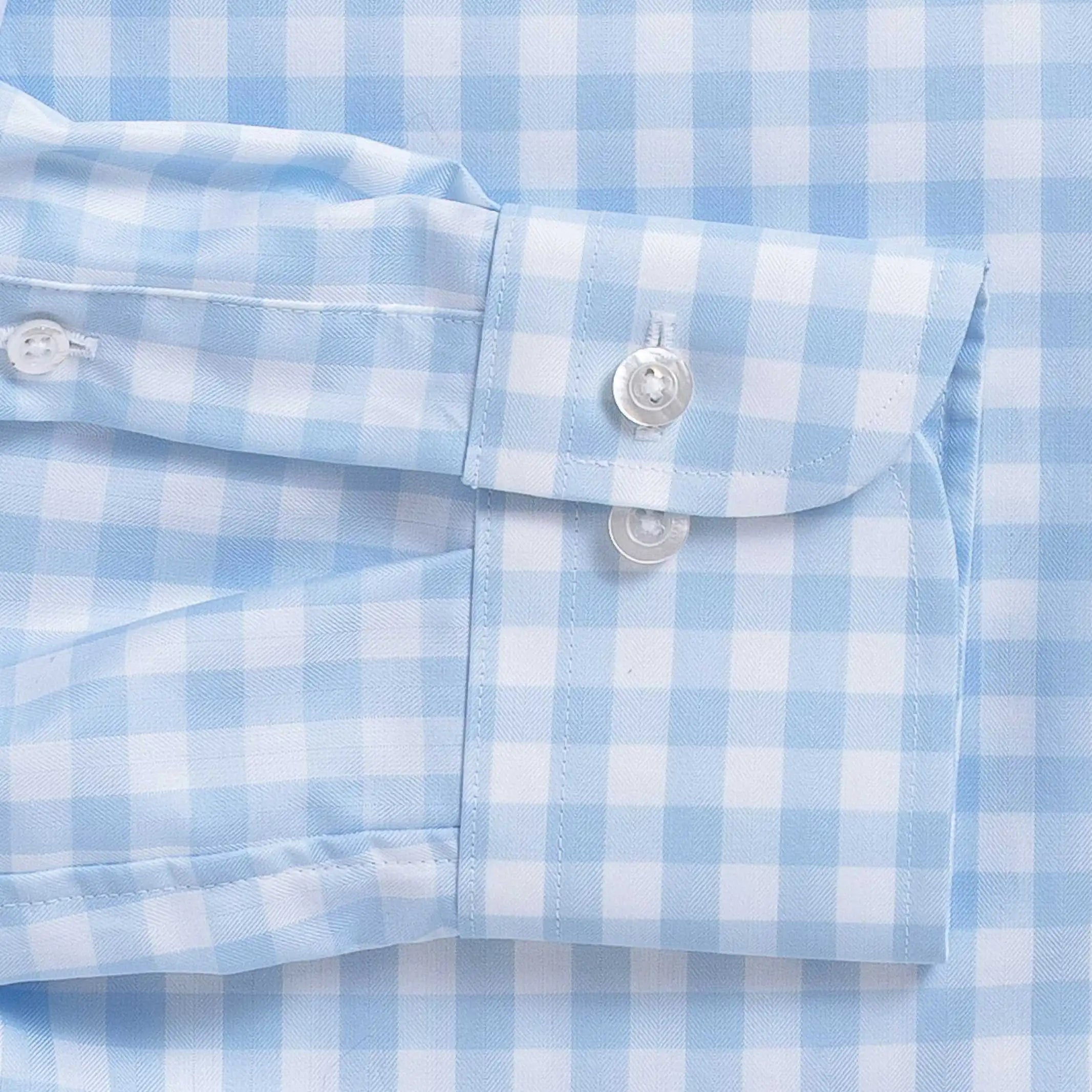 The Light Blue Signature Gingham Fine Twill Custom Shirt Custom Dress Shirt- Ledbury