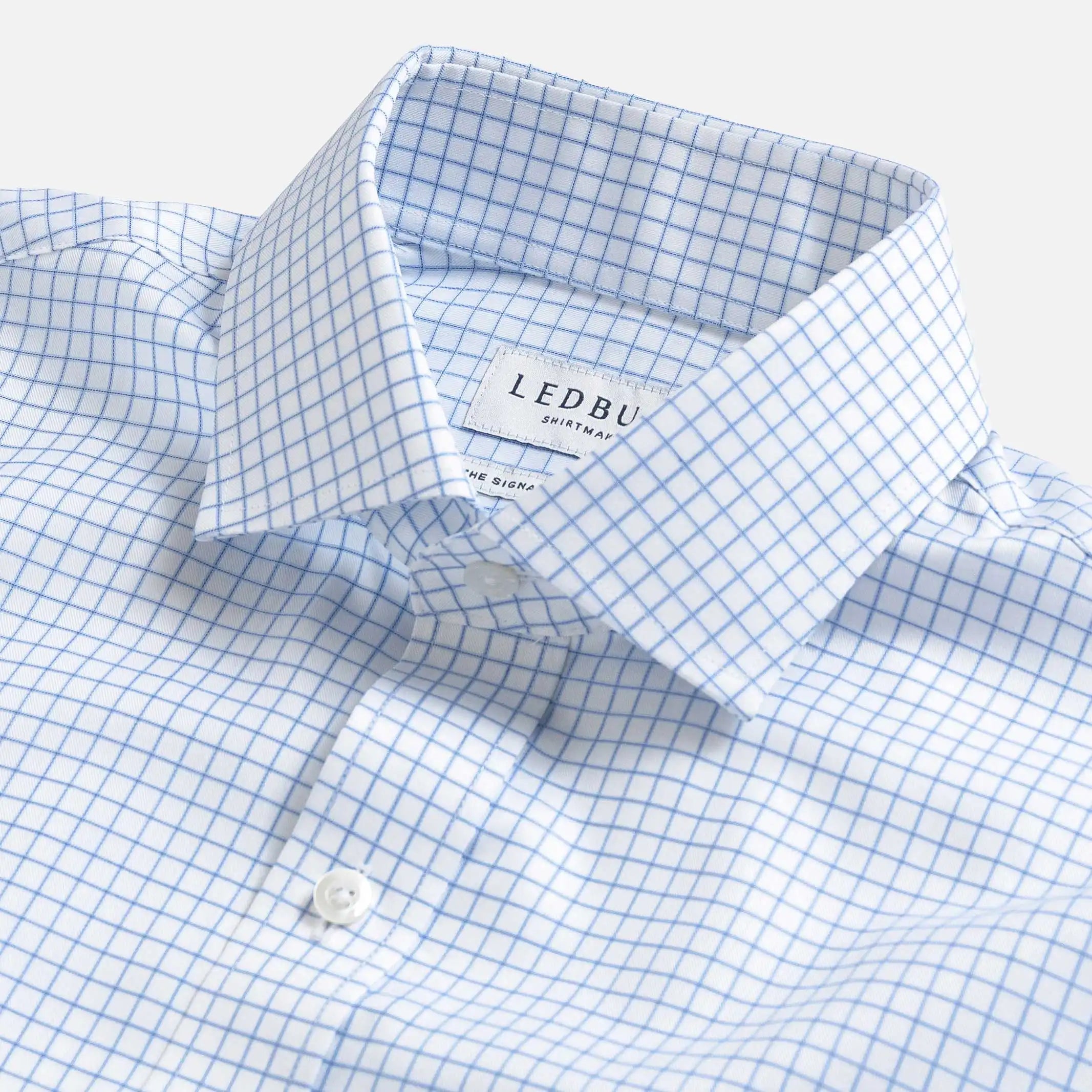 The Light Blue Signature Grid Check Fine Twill Custom Shirt Custom Dress Shirt- Ledbury