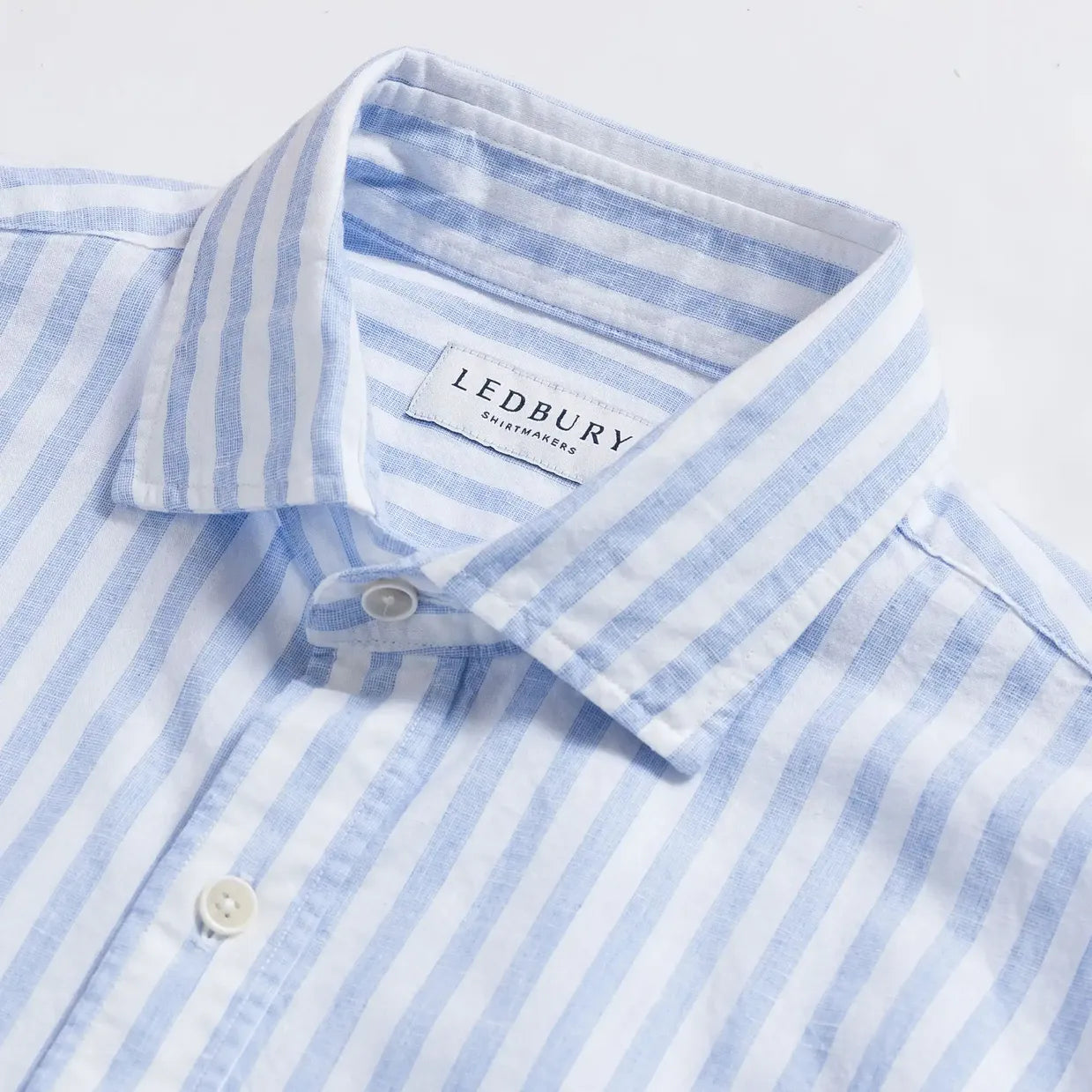 The Light Blue Barlotta Cotton Linen Stripe Custom Shirt Custom Casual Shirt- Ledbury