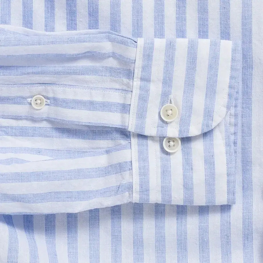 The Light Blue Barlotta Cotton Linen Stripe Custom Shirt Custom Casual Shirt- Ledbury
