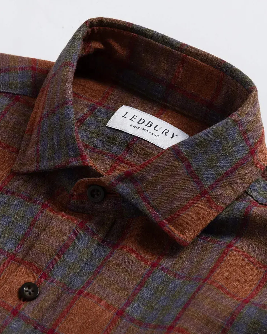 The Burnt Sienna Briese Linen Cotton Plaid Custom Shirt Custom Casual Shirt- Ledbury