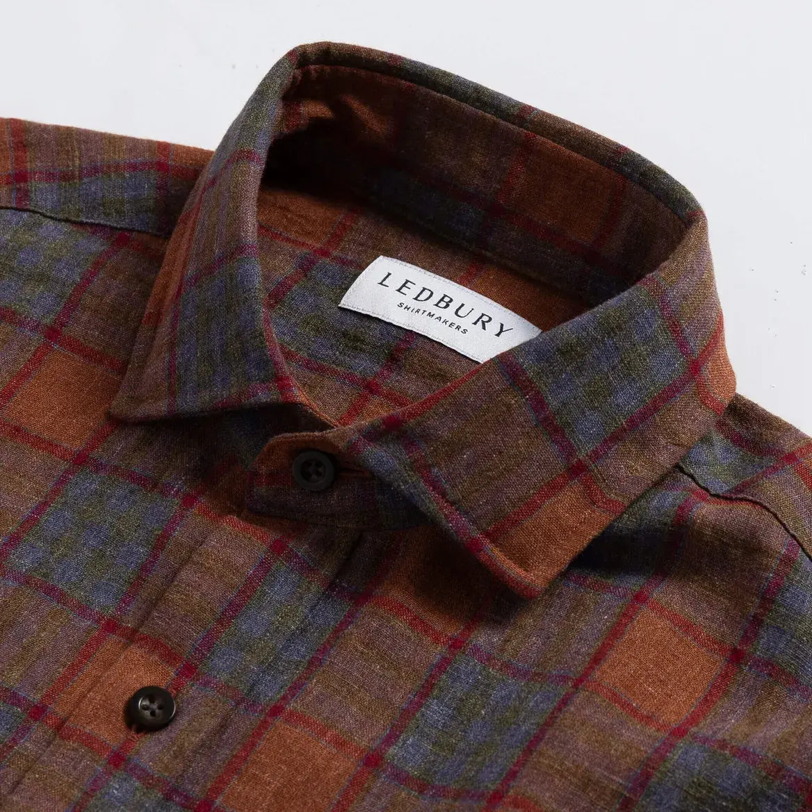 The Burnt Sienna Briese Linen Cotton Plaid Custom Shirt Custom Casual Shirt- Ledbury