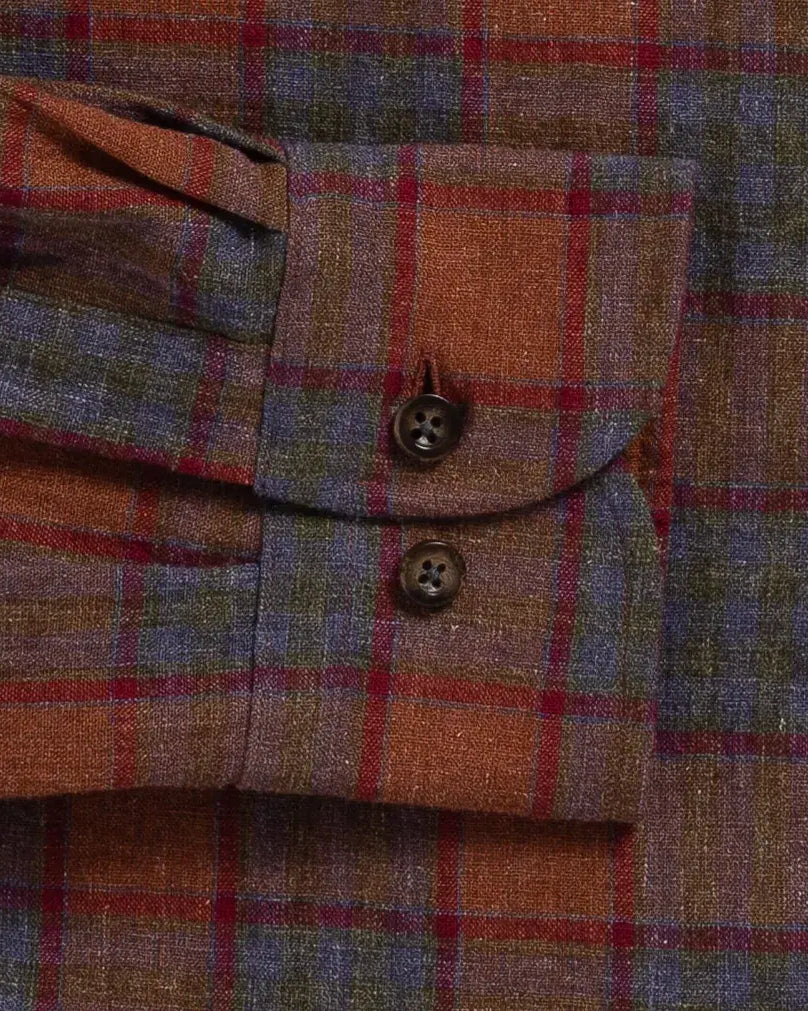 The Burnt Sienna Briese Linen Cotton Plaid Custom Shirt Custom Casual Shirt- Ledbury