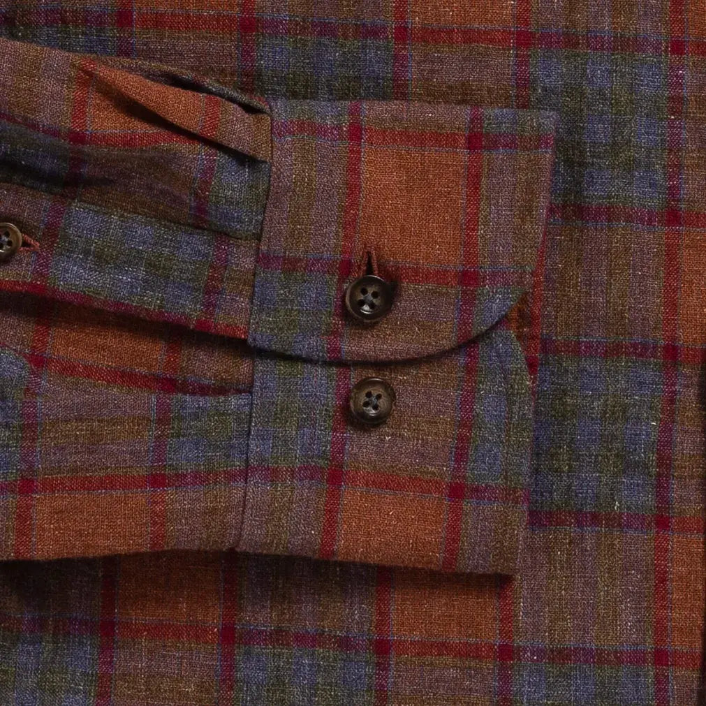 The Burnt Sienna Briese Linen Cotton Plaid Custom Shirt Custom Casual Shirt- Ledbury