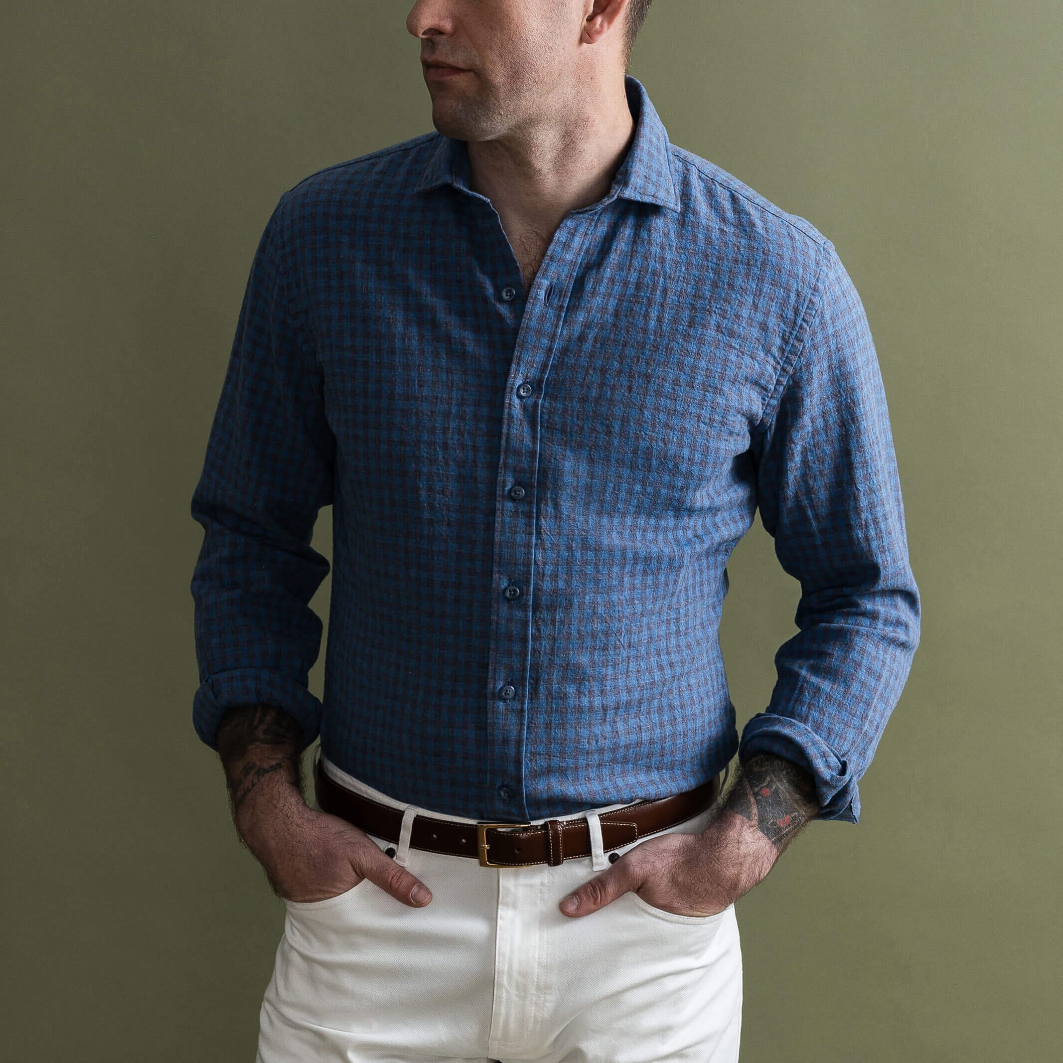 The Blue Briese Linen Cotton Gingham Custom Shirt Custom Casual Shirt- Ledbury