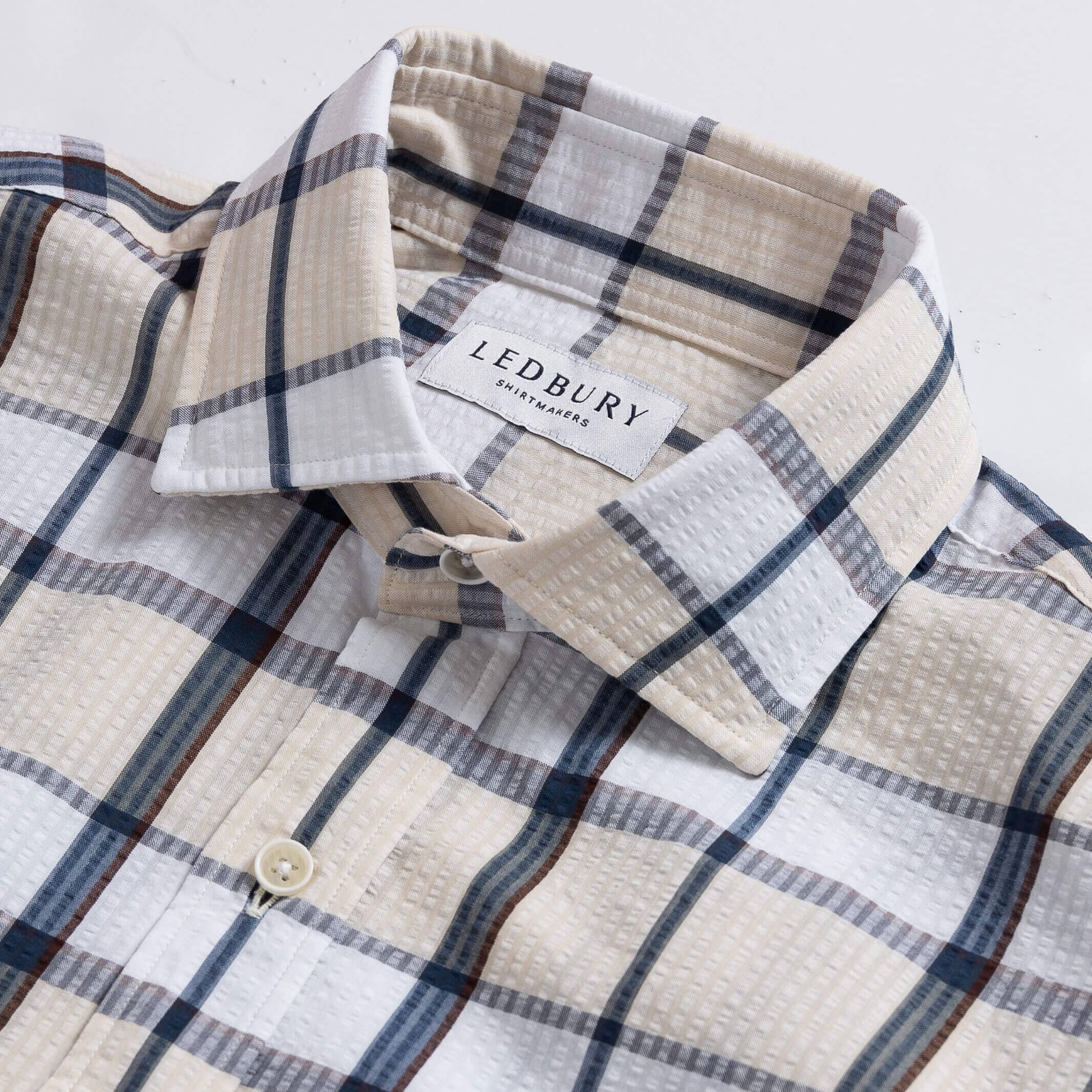The Navy Blue Hattaway Plaid Seersucker Custom Shirt Custom Casual Shirt- Ledbury