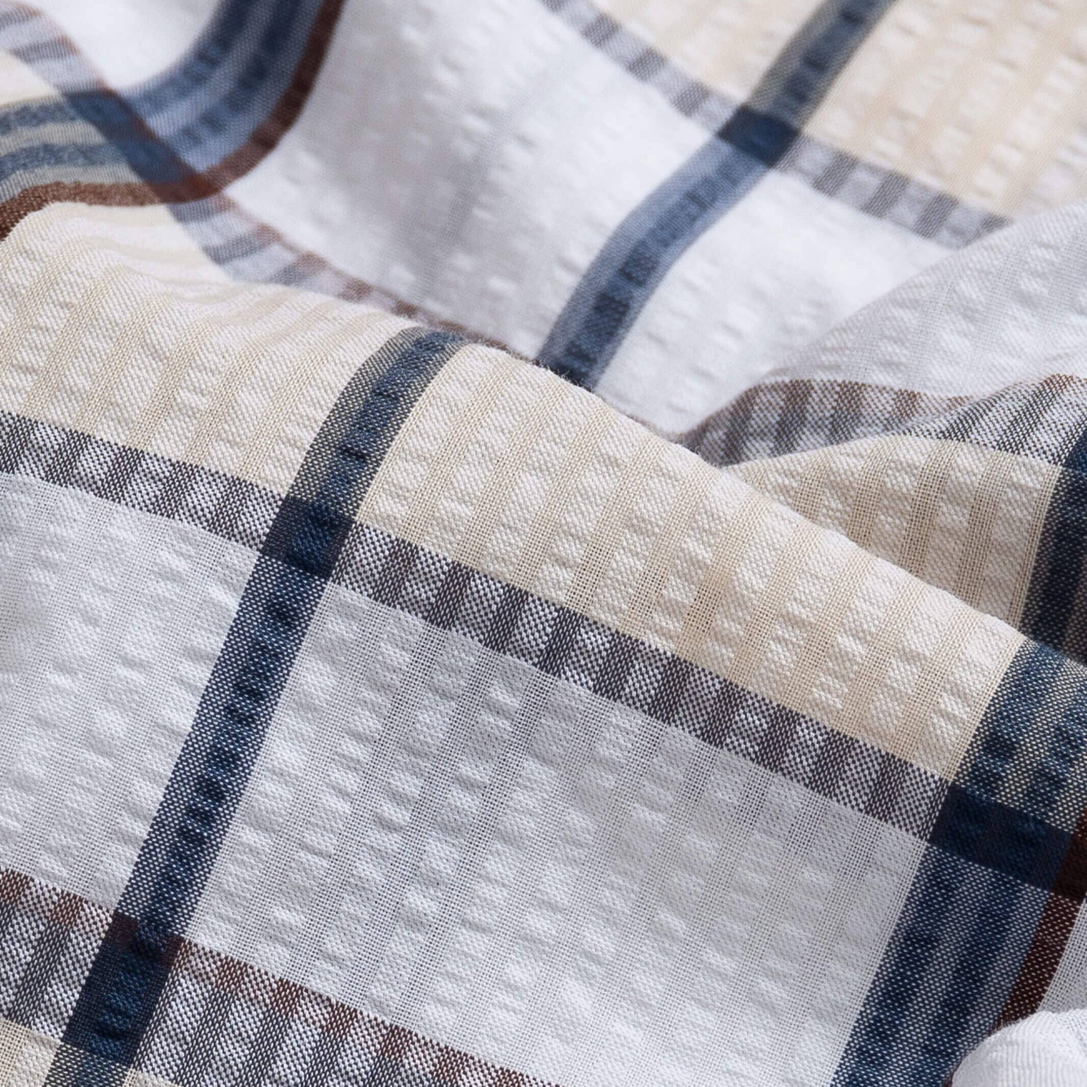 The Navy Blue Hattaway Plaid Seersucker Custom Shirt Custom Casual Shirt- Ledbury