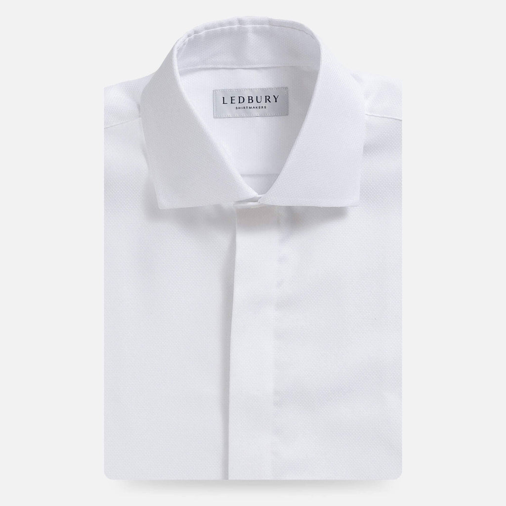 The White Elden Dobby Non Iron Covered Placket Custom Tuxedo Shirt Custom Dress Shirt- Ledbury