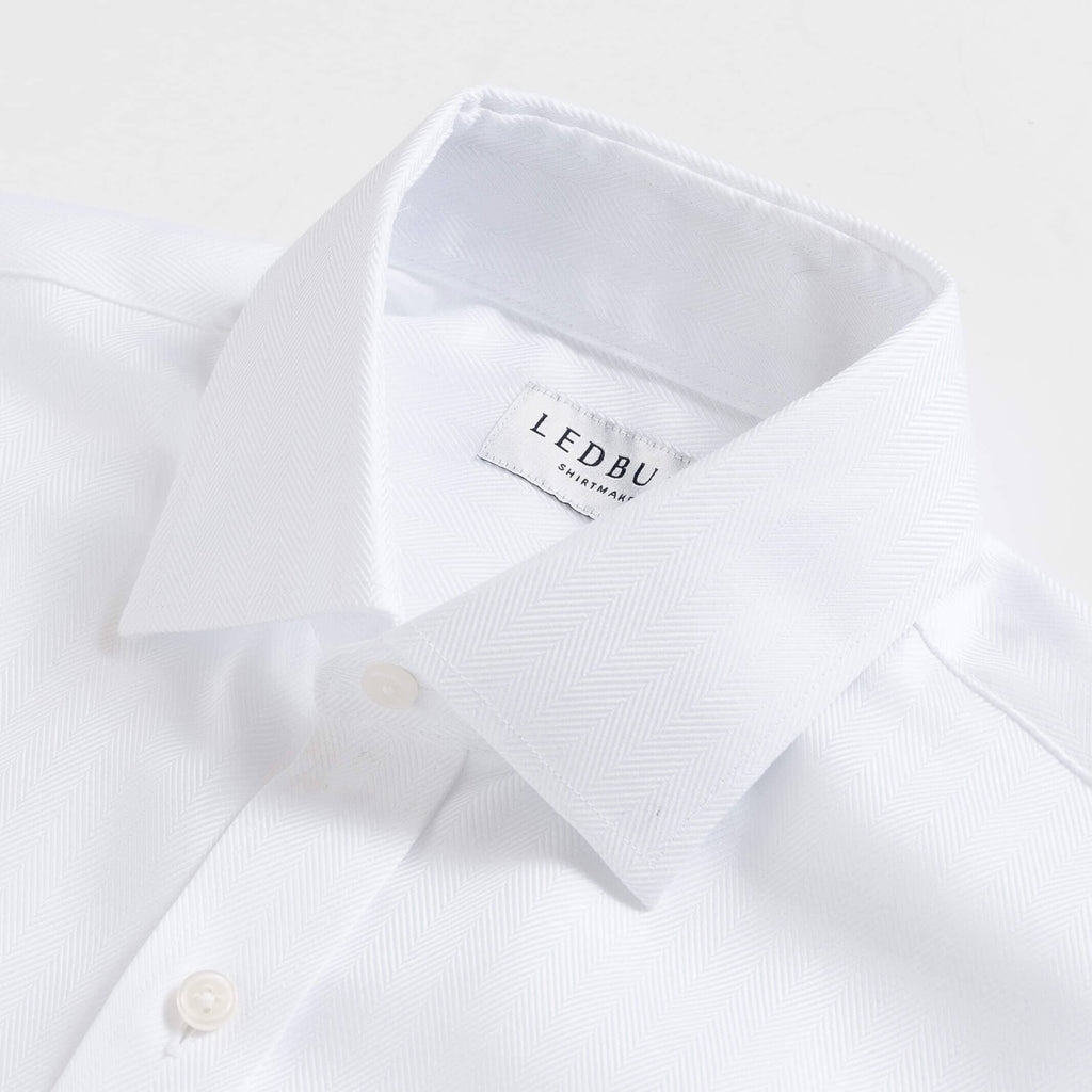 The White Canbury Herringbone Non Iron Custom Shirt Custom Dress Shirt- Ledbury