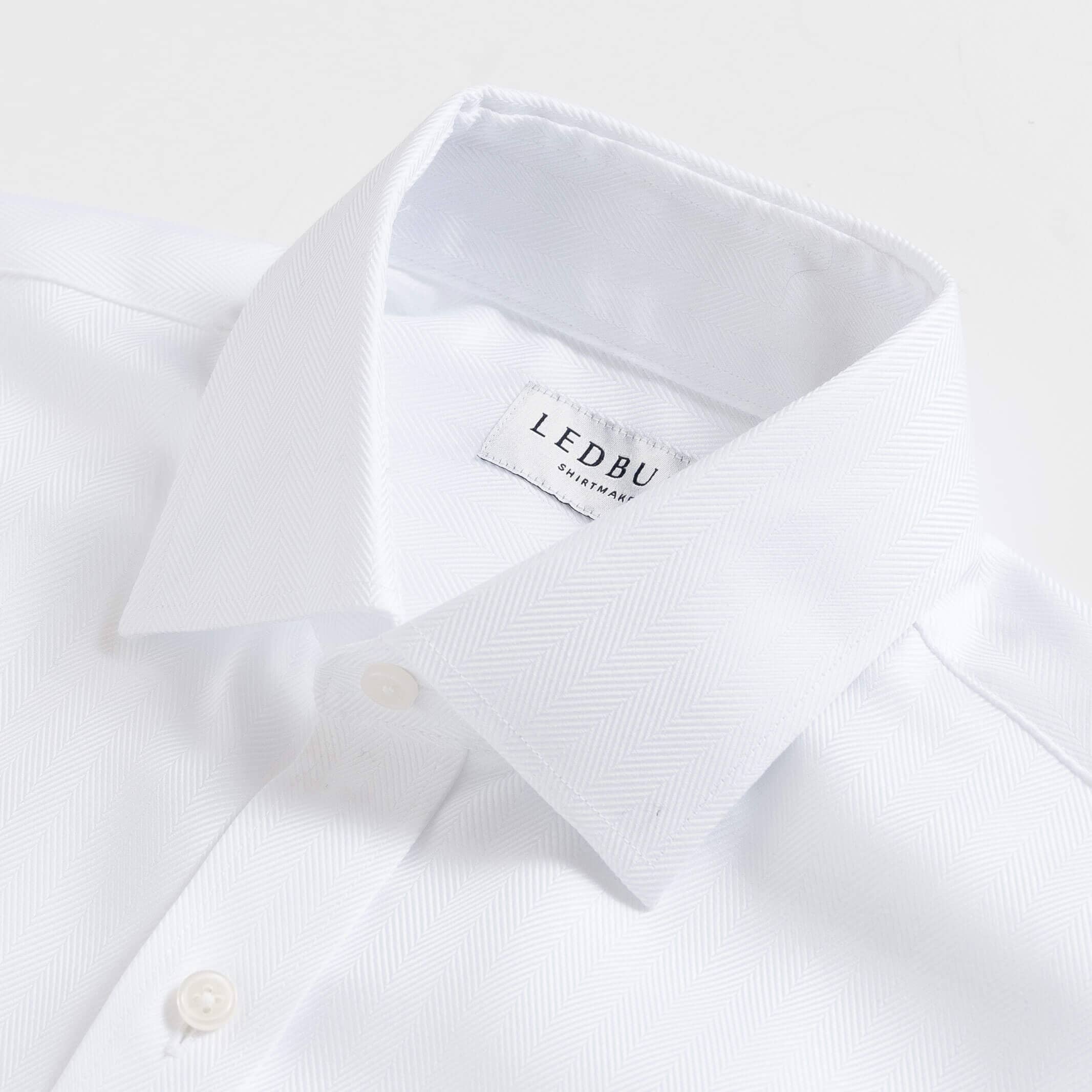 The White Canbury Herringbone Non Iron Custom Tuxedo Shirt Custom Dress Shirt- Ledbury