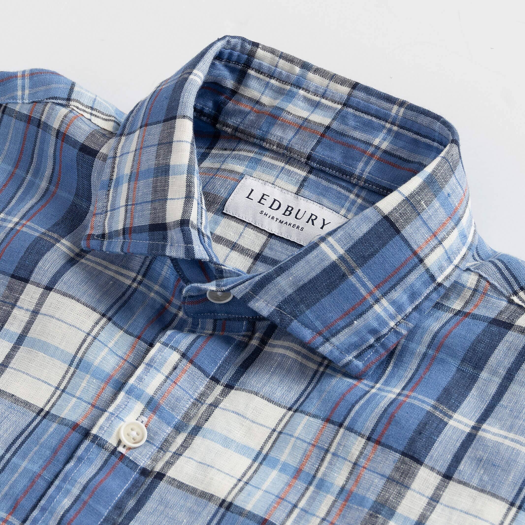 The Blue Lavoie Linen Plaid Custom Shirt Custom Casual Shirt- Ledbury