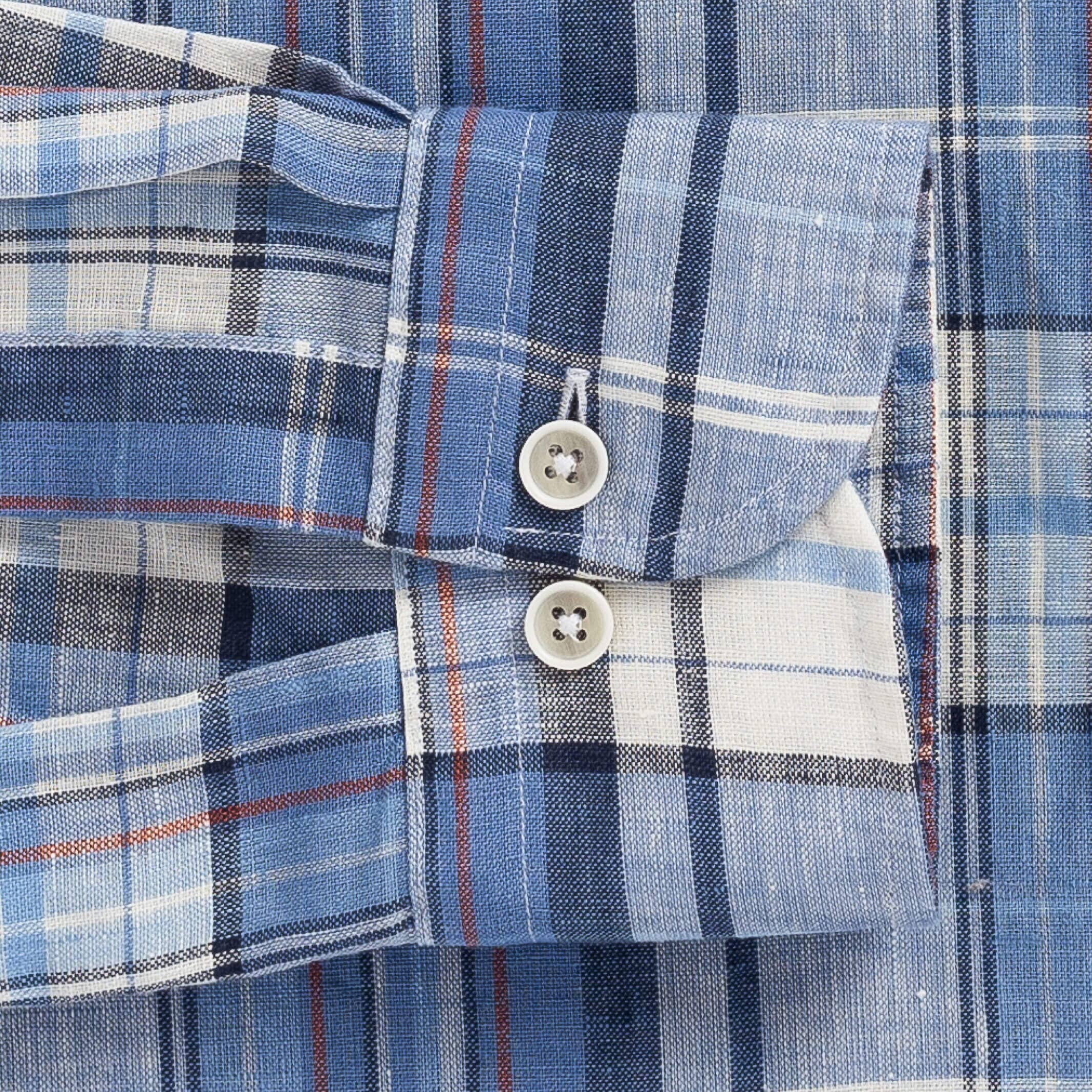 The Blue Lavoie Linen Plaid Custom Shirt Custom Casual Shirt- Ledbury