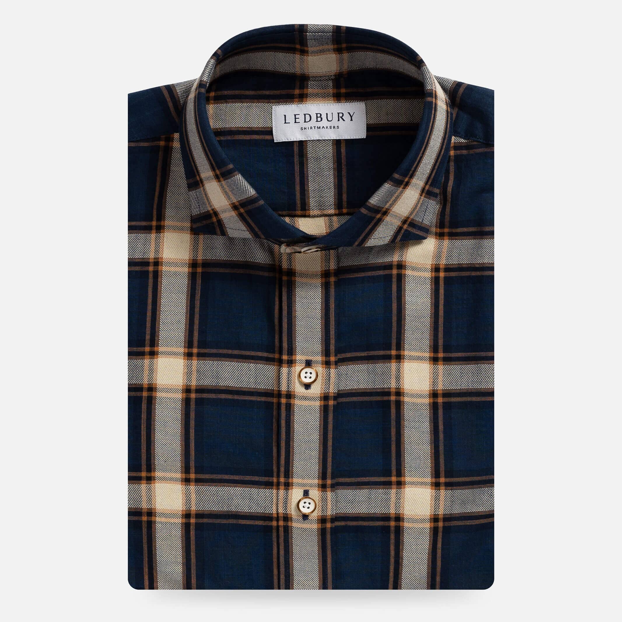 The Navy Blue Albini Byrne Plaid Custom Shirt Custom Casual Shirt- Ledbury
