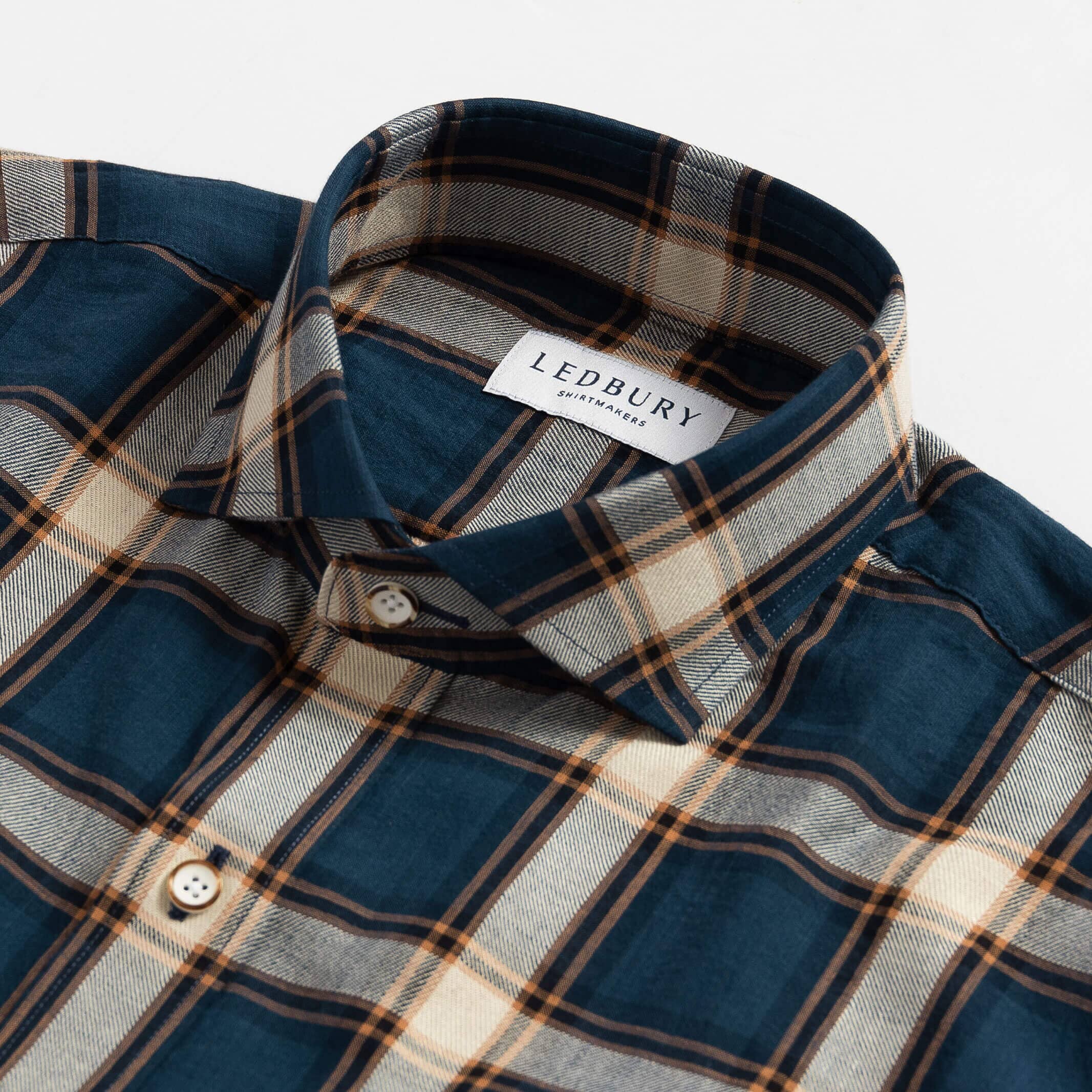 The Navy Blue Albini Byrne Plaid Custom Shirt Custom Casual Shirt- Ledbury