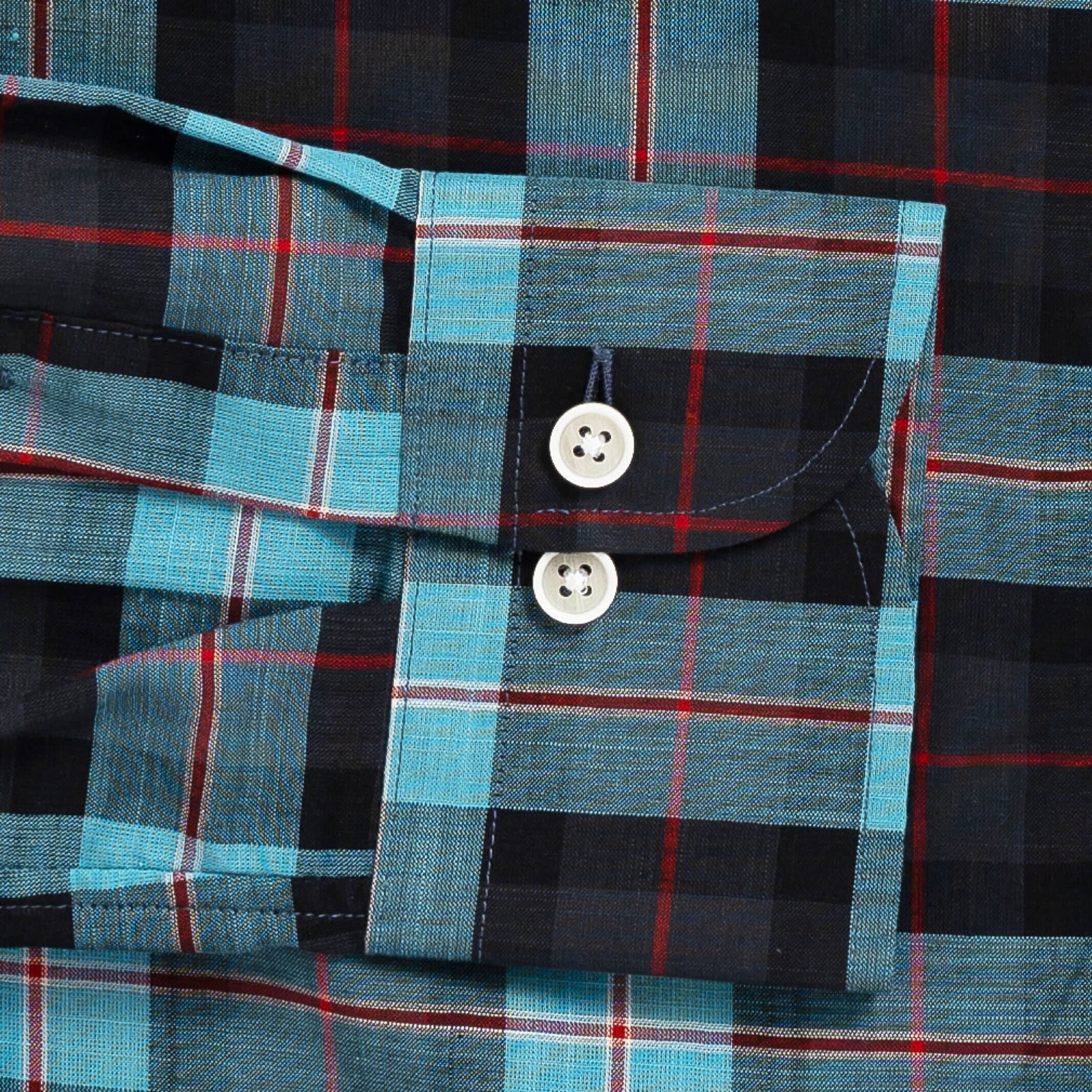 The Weathered Blue Albini Olson Plaid Custom Shirt Custom Casual Shirt- Ledbury